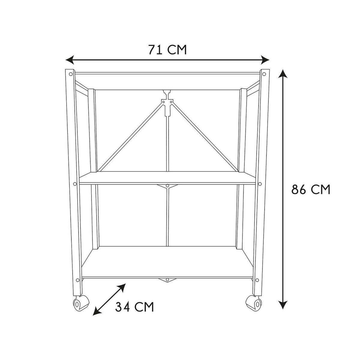 TOILINUX Etagère pliable 3 niveaux en fer et Polypropylène - Noir