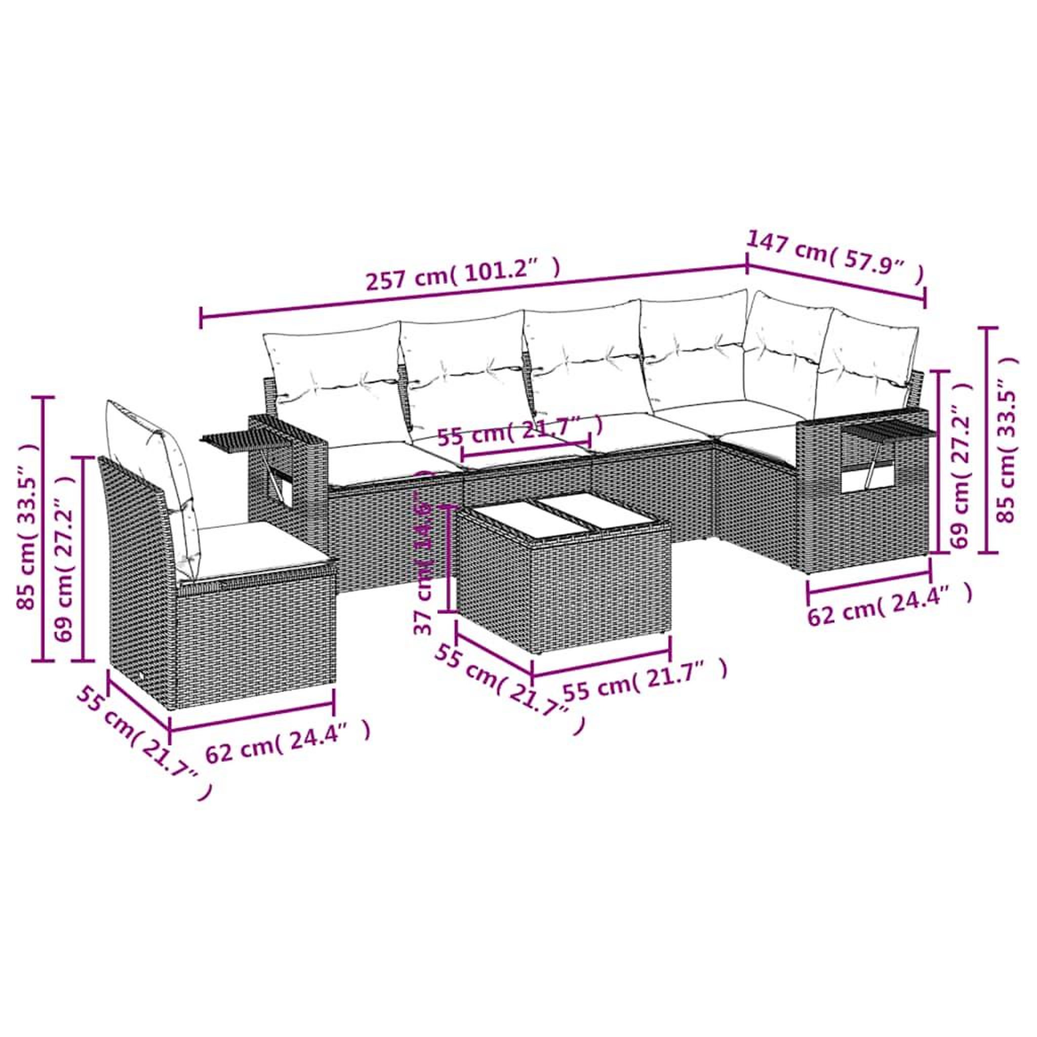 Voir la diapositive 6 : VIDAXL Salon de jardin avec coussins 7 pcs gris clair resine tressee
