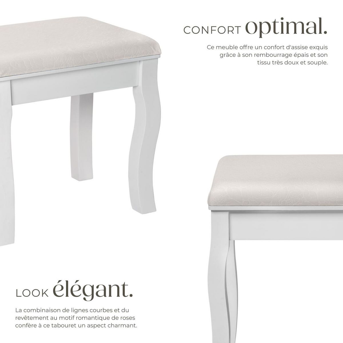 tectake Tabouret pour coiffeuse table de maquillage au look vintage blanc