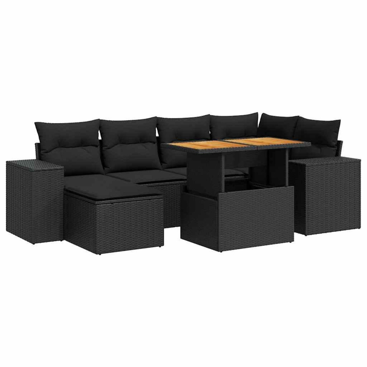 VIDAXL Salon de jardin 7 pcs avec coussins noir resine tressee