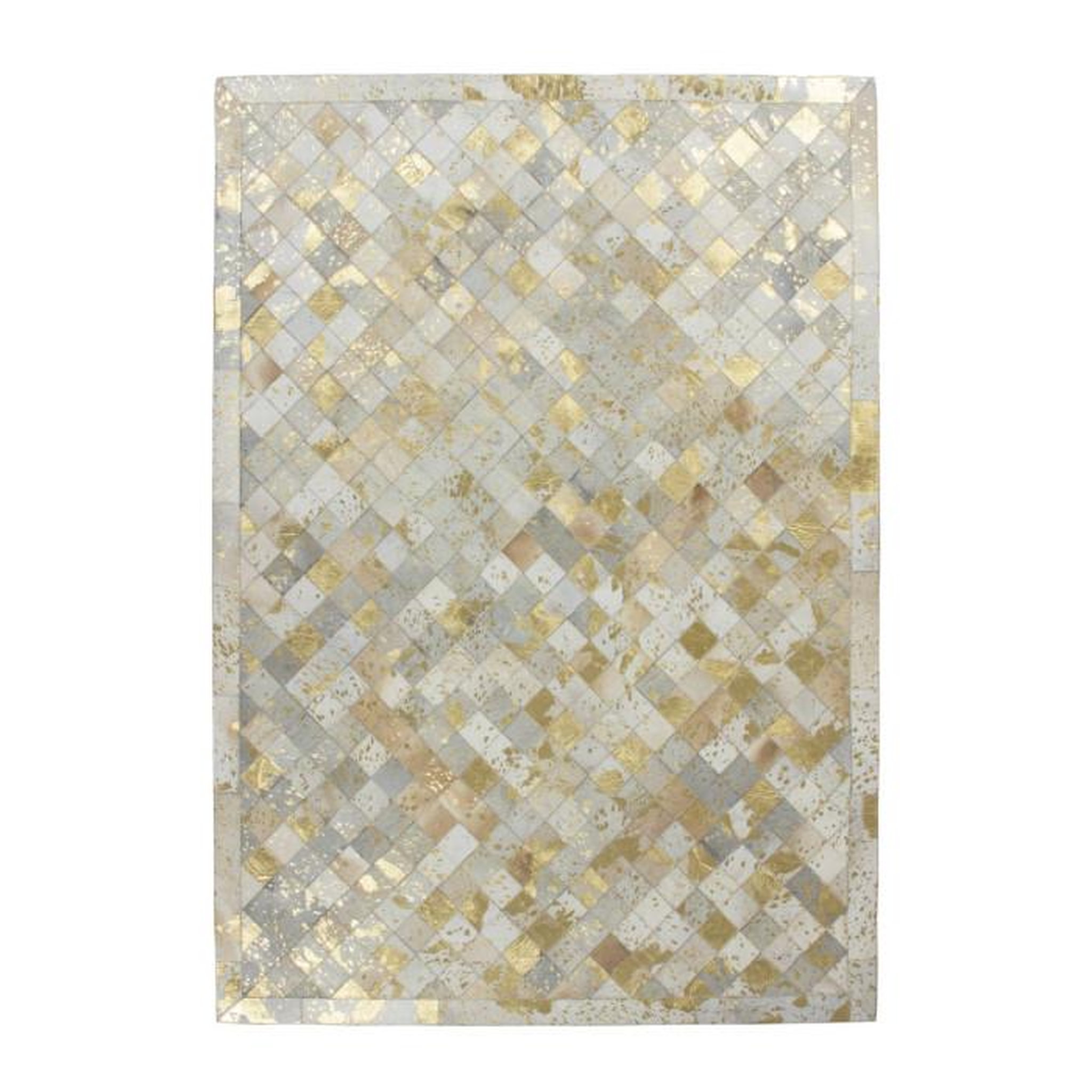 Paris Prix Tapis en Cuir Effet Mosaïque  Lavish  Ivoire & Or. Coloris disponibles : Beige