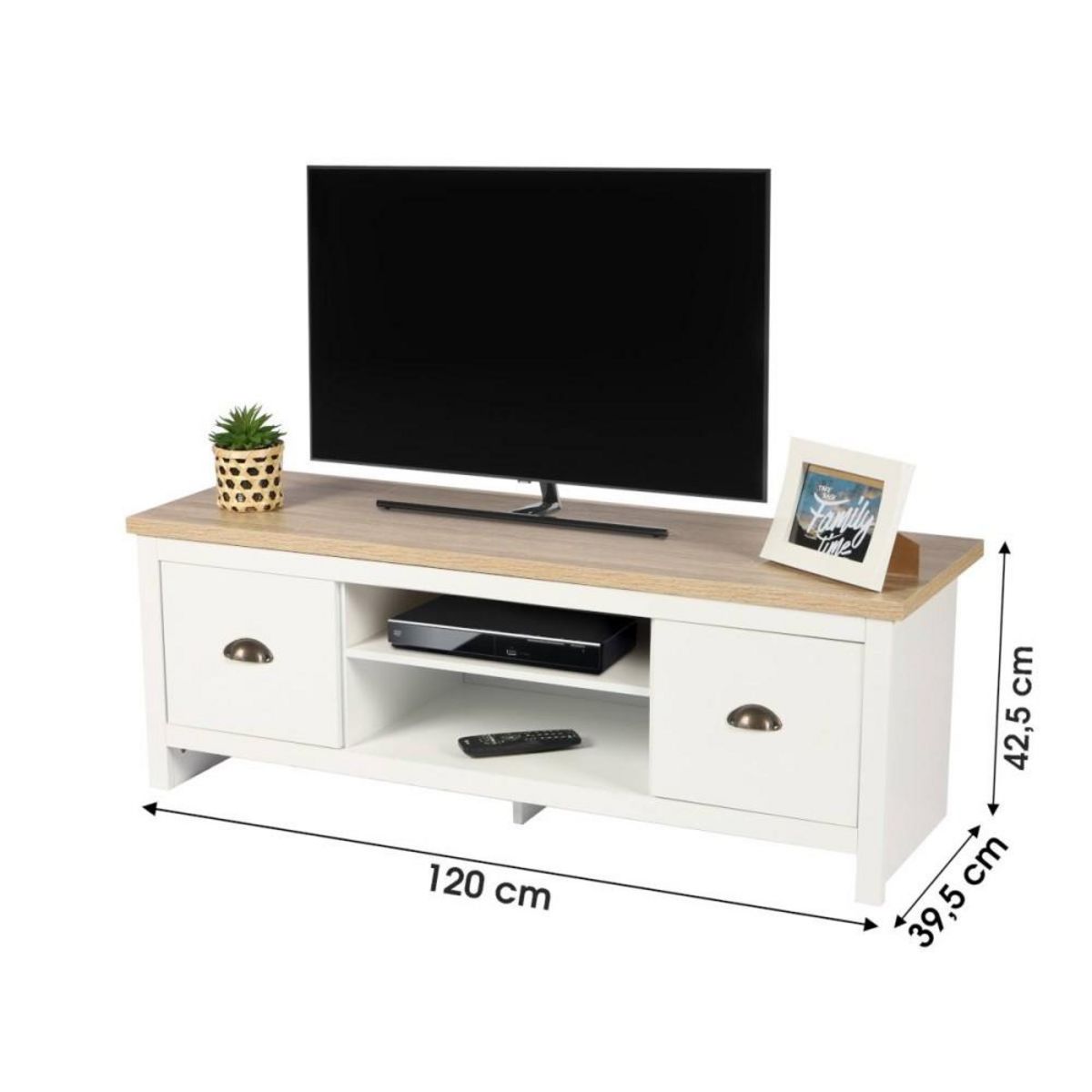 FORNORD Meuble TV blanc 2 portes VIRGINIA