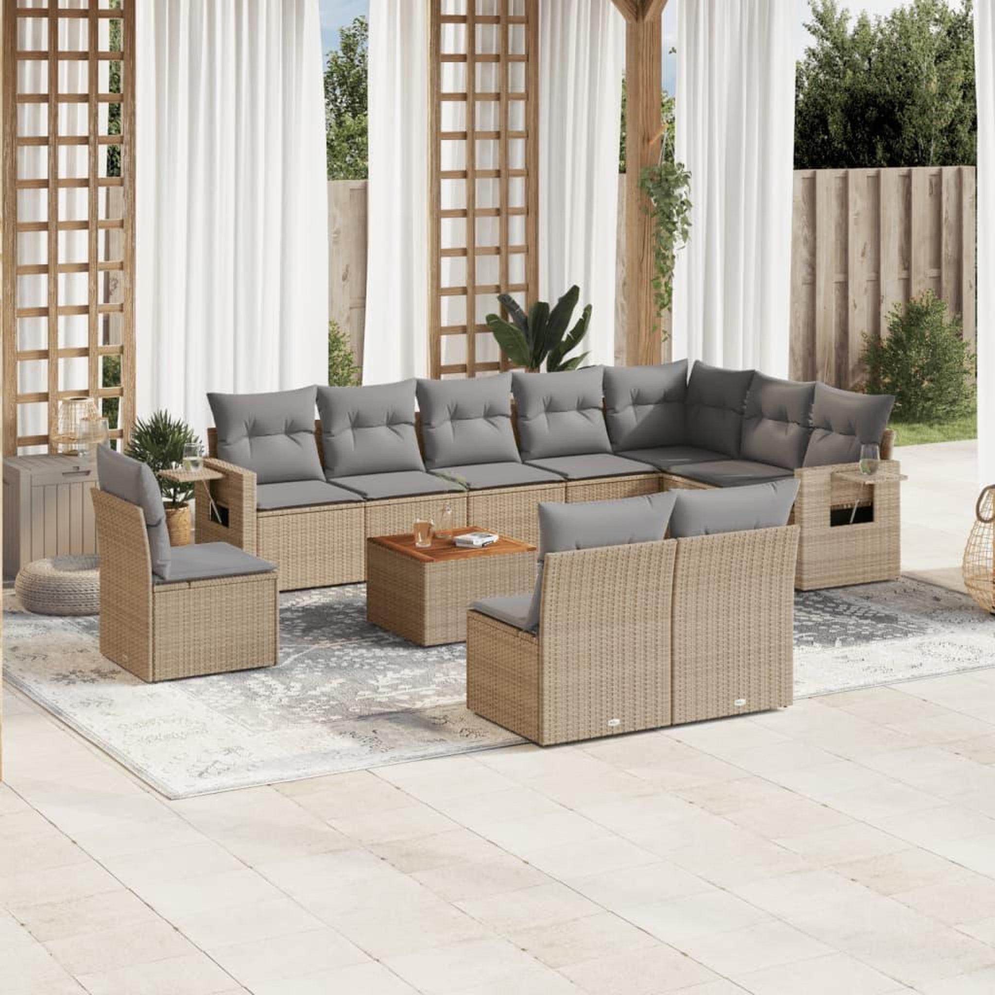 VIDAXL Salon de jardin et coussins 11 pcs melange beige resine tressee