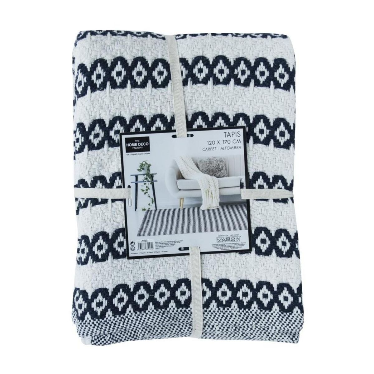 The Home Deco Factory Tapis rectangle beige motifs noir 120x170 cm