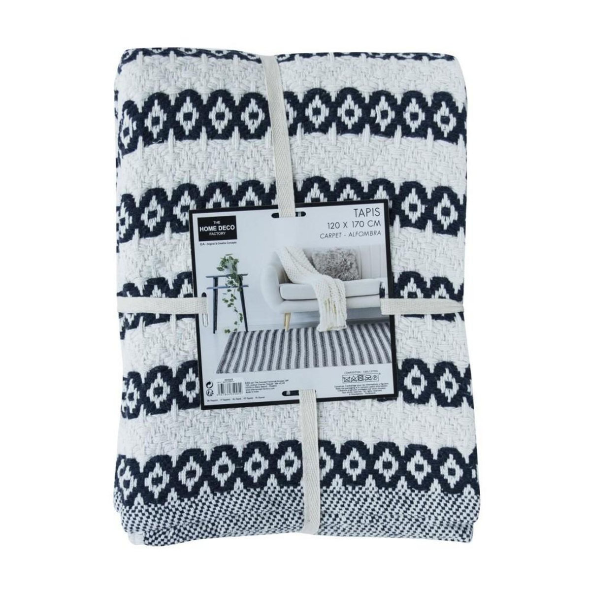 The Home Deco Factory Tapis rectangle beige motifs noir 120x170 cm