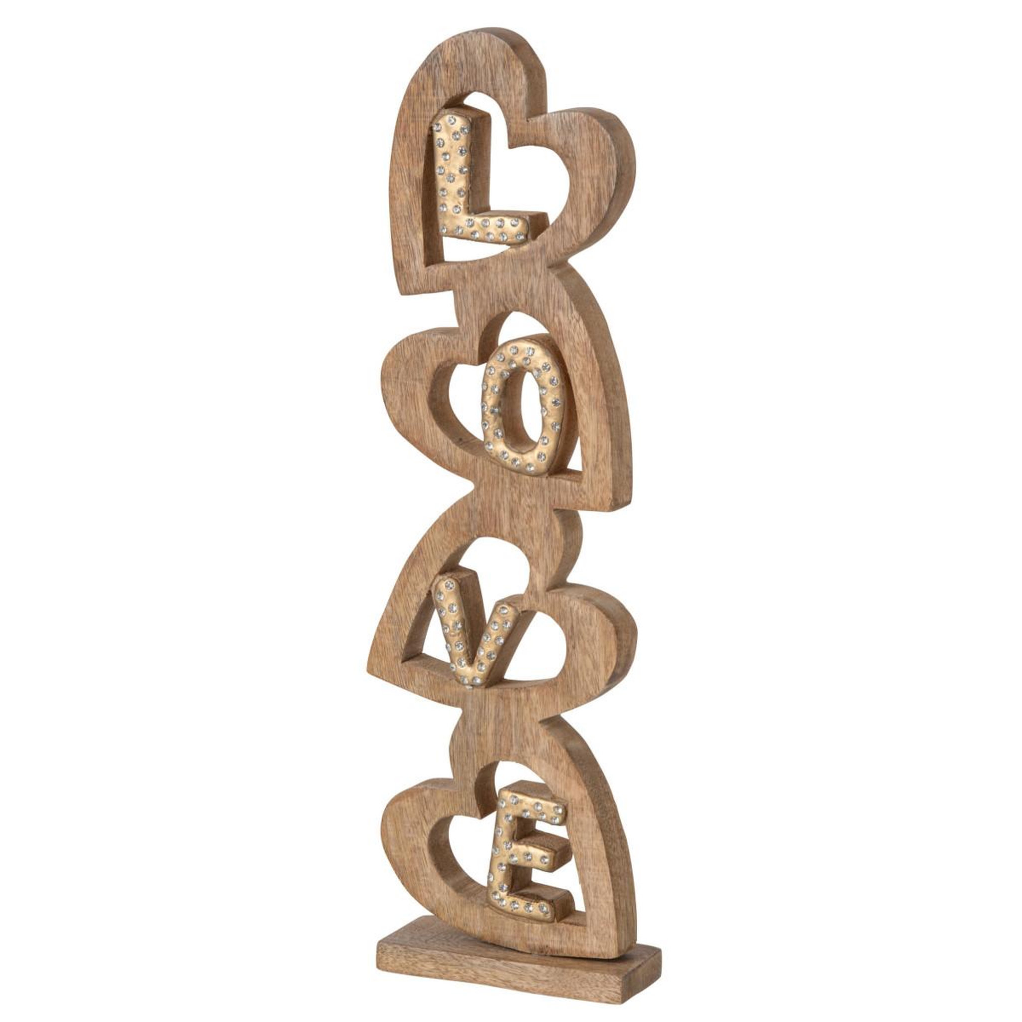 Voir la diapositive 2 : J-LINE Mot déco à poser cœurs  love  52cm naturel & doré