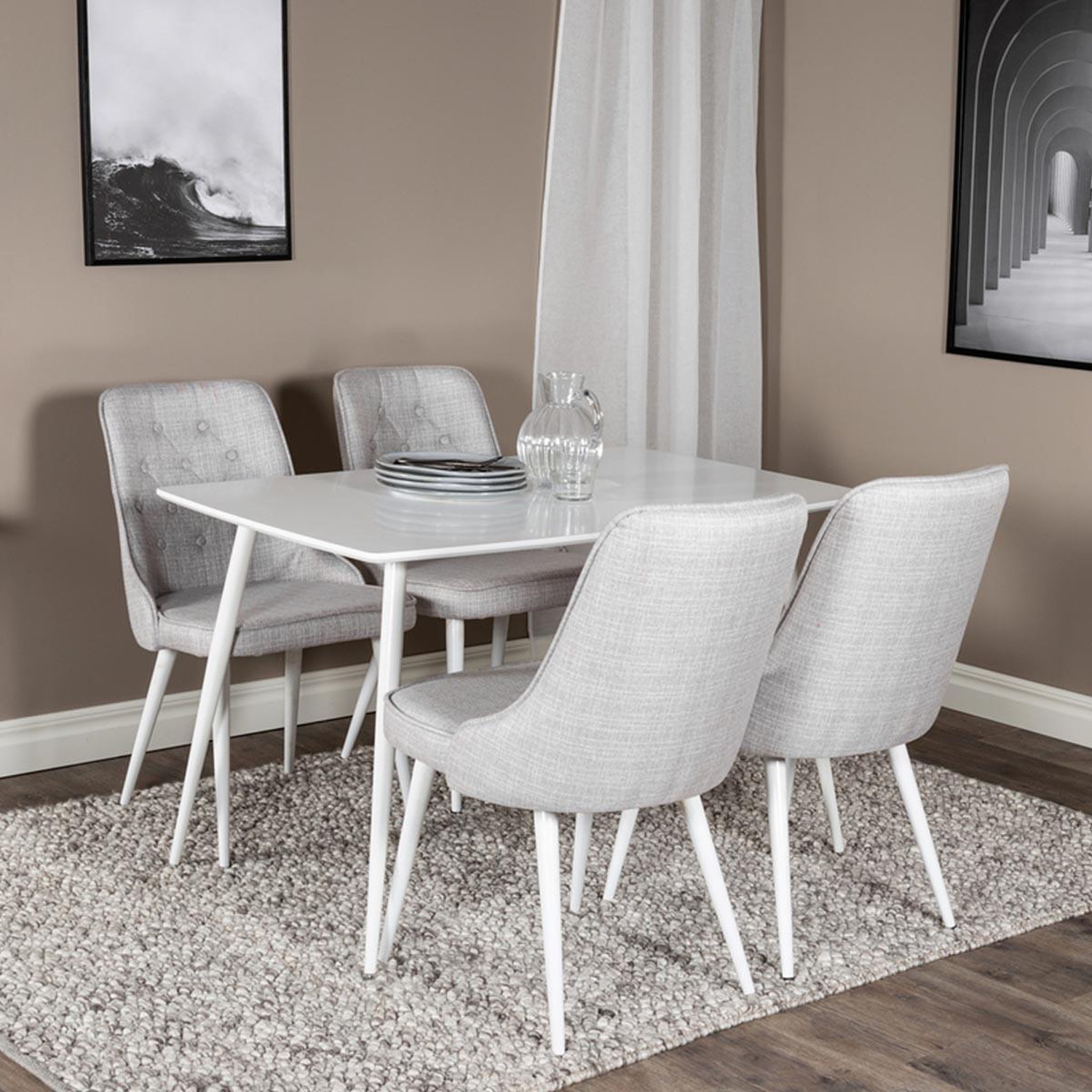 Voir la diapositive 6 : Paris Prix Ensemble table à manger & 4 chaises  polar & deluxe  120cm blanc & gris