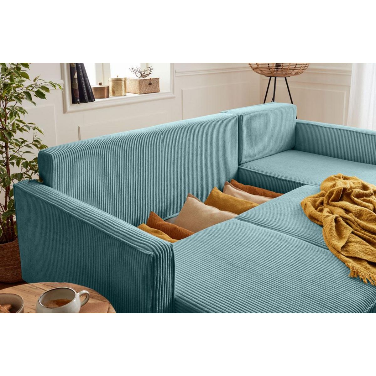 LISA DESIGN Charlie - canapé d'angle réversible - 4 places - convertible avec coffre - en velours côtelé