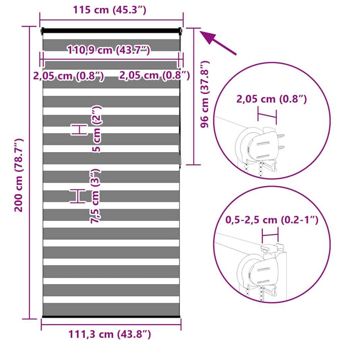 VIDAXL Store zebre noir 115x200 cm largeur du tissu 110,9 cm polyester