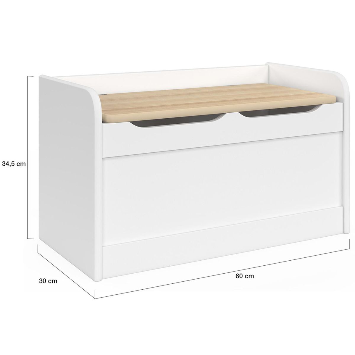 ID MARKET Banc coffre de rangement enfant LOGAN 60 cm en bois blanc et hêtre