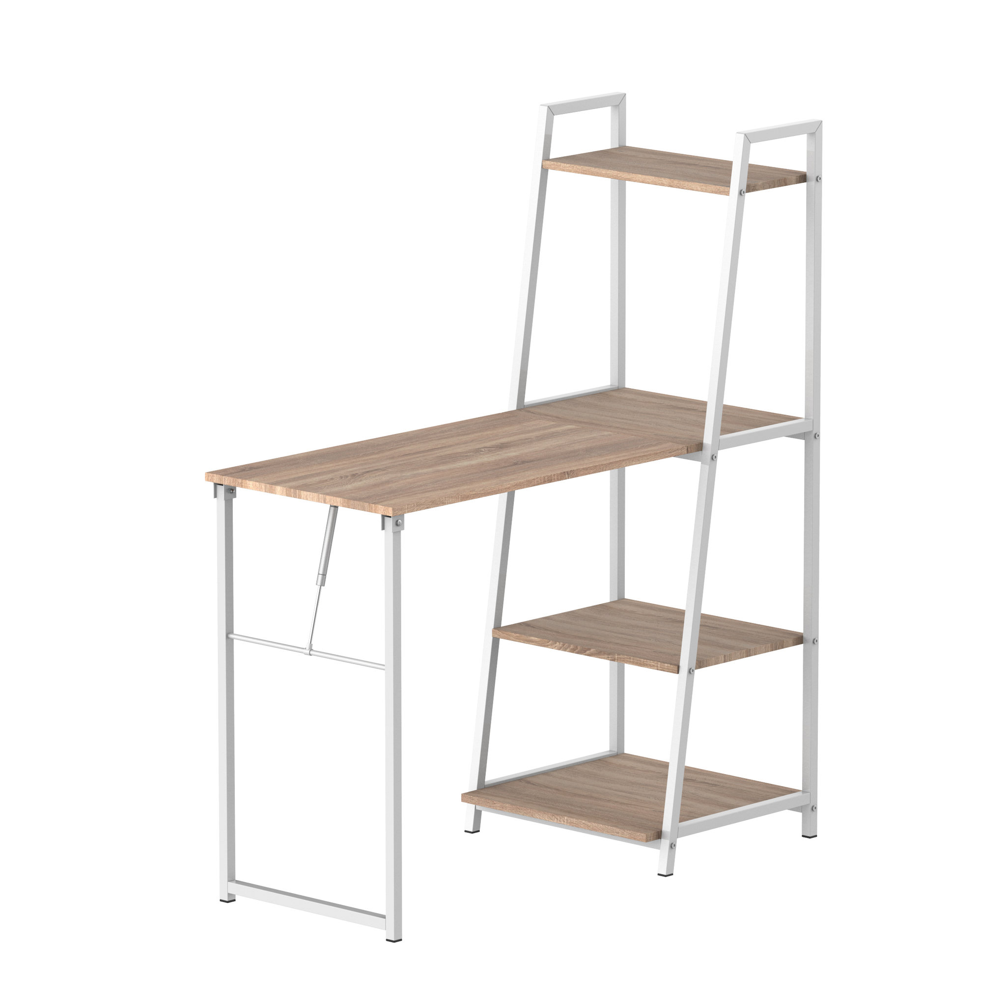 Voir la diapositive 1 : HOMCOM Bureau pliable rabattable - bureau bibliothèque 2 en 1 - 4 étagères - imitation bois chêne clair métal blanc