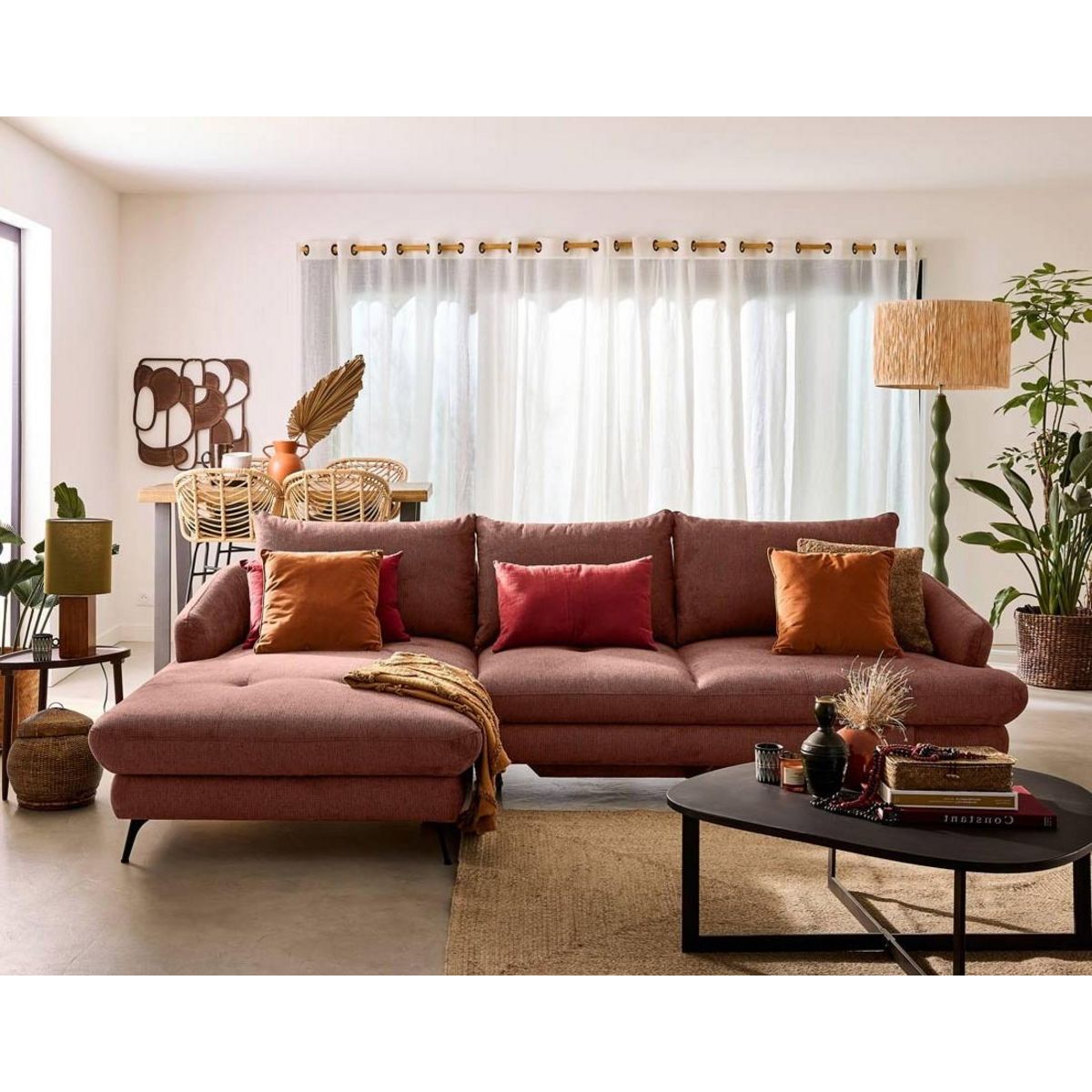 LISA DESIGN Ninon - canapé d'angle gauche 4 places convertible avec coffre en tissu texturé