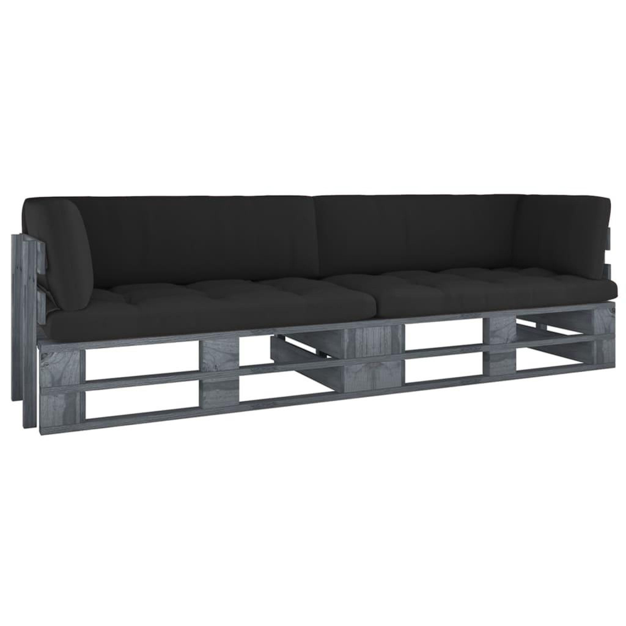 VIDAXL Canape palette 2 places avec coussins pin impregne de gris