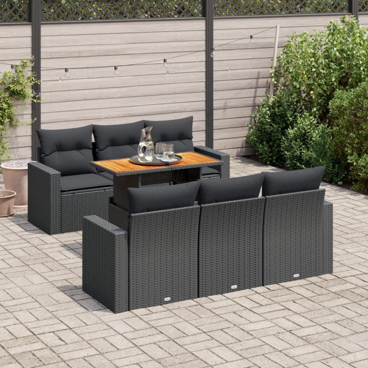 VIDAXL Salon de jardin 7 pcs avec coussins noir resine tressee