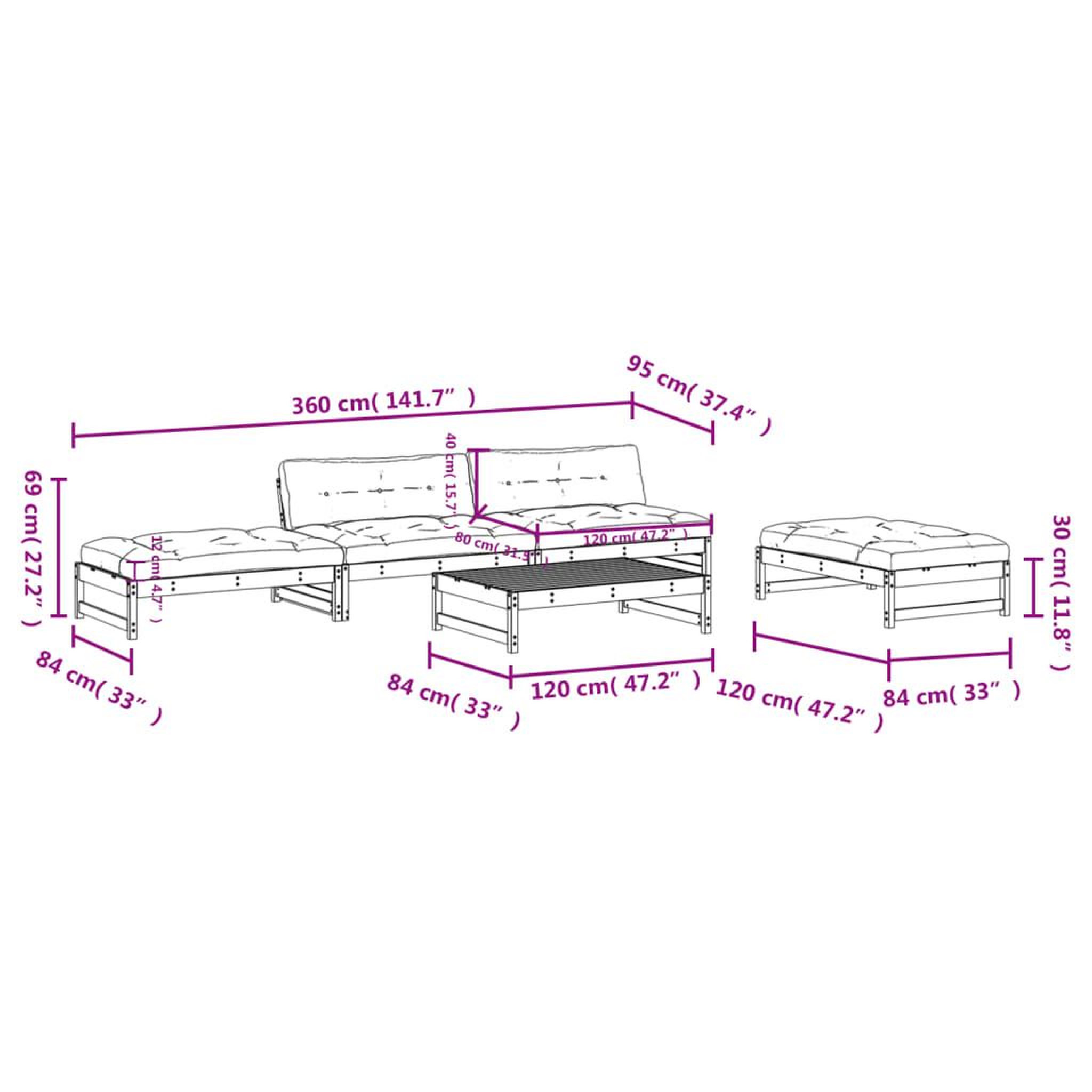 Voir la diapositive 6 : VIDAXL Salon de jardin 5 pcs avec coussins bois de pin impregne