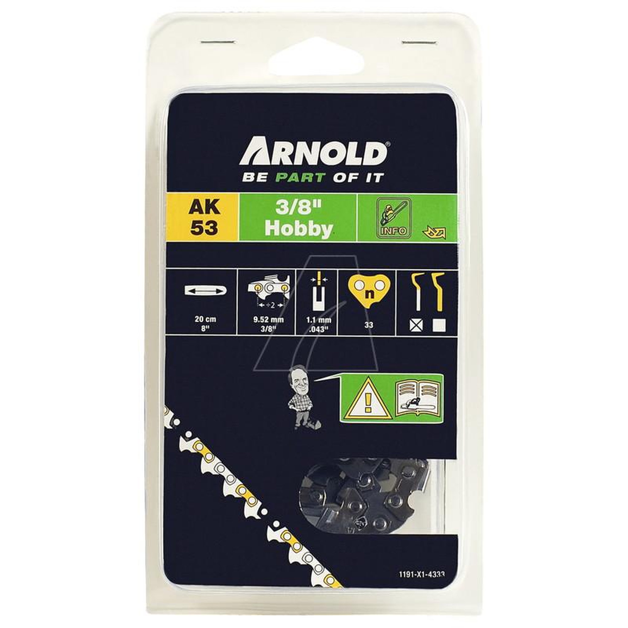 ARNOLD Chaîne de tronçonneuse 3/8 , 1,1mm - 33 maillons d'entraineurs - gouges demi-rondes