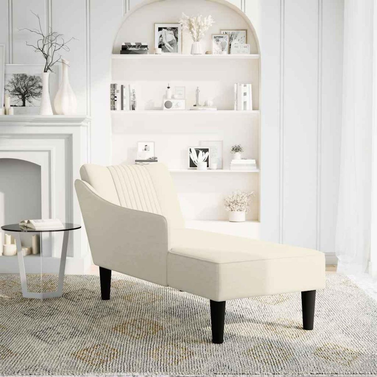 VIDAXL Fauteuil long avec accoudoir droit creme velours