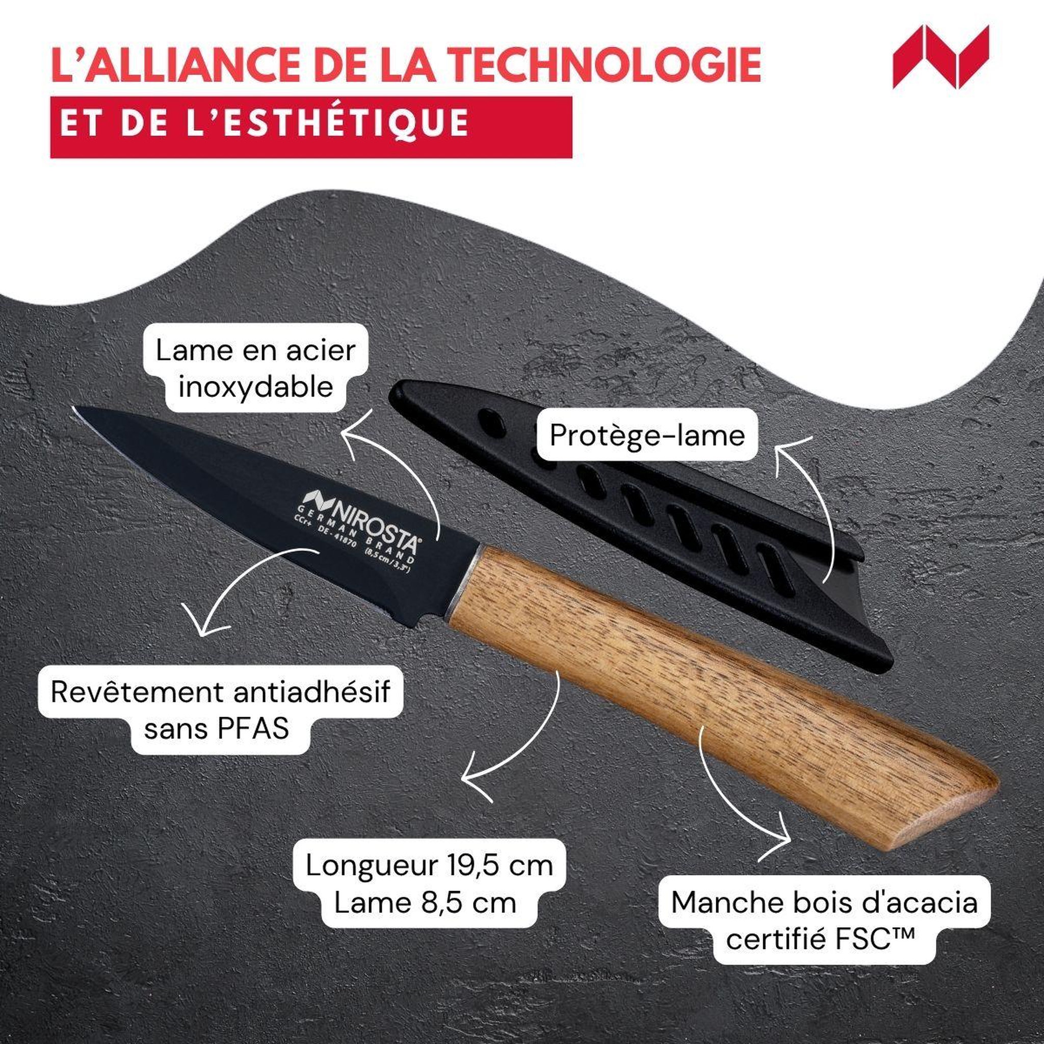 Voir la diapositive 2 : NIROSTA Couteau à légumes 19,5 cm Nirosta Flow