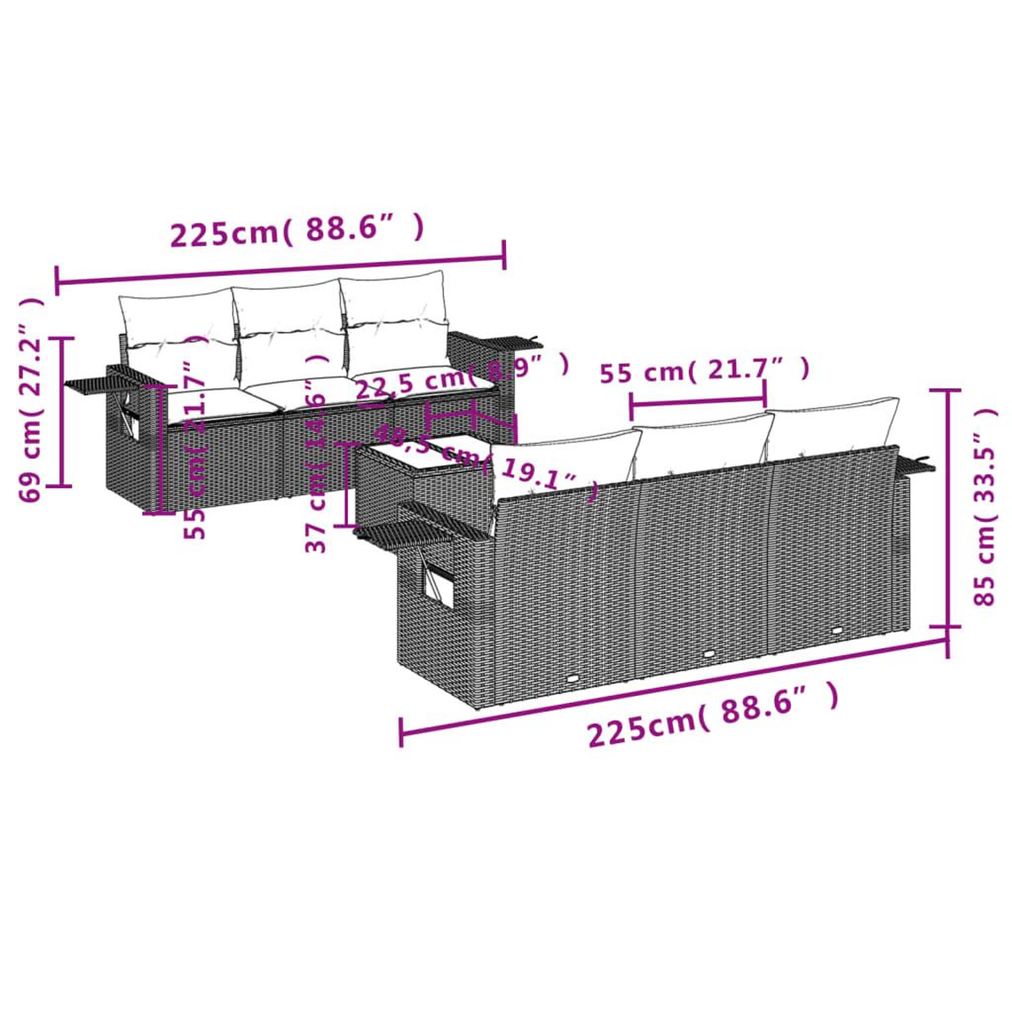 Voir la diapositive 3 : VIDAXL Salon de jardin 7 pcs avec coussins noir resine tressee
