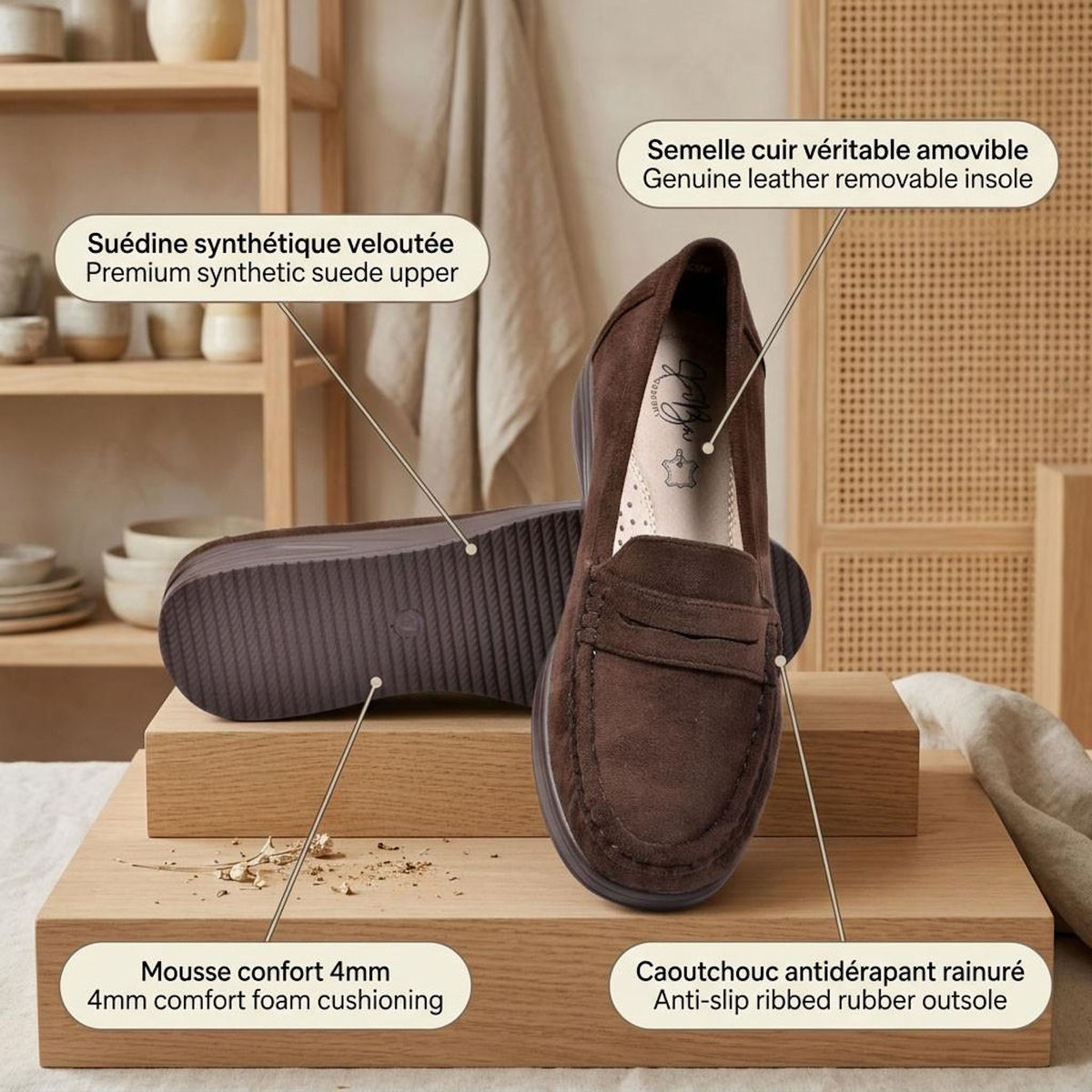 OZABI OZABI Mocassins Femme Penny Loafer Daim Confort
