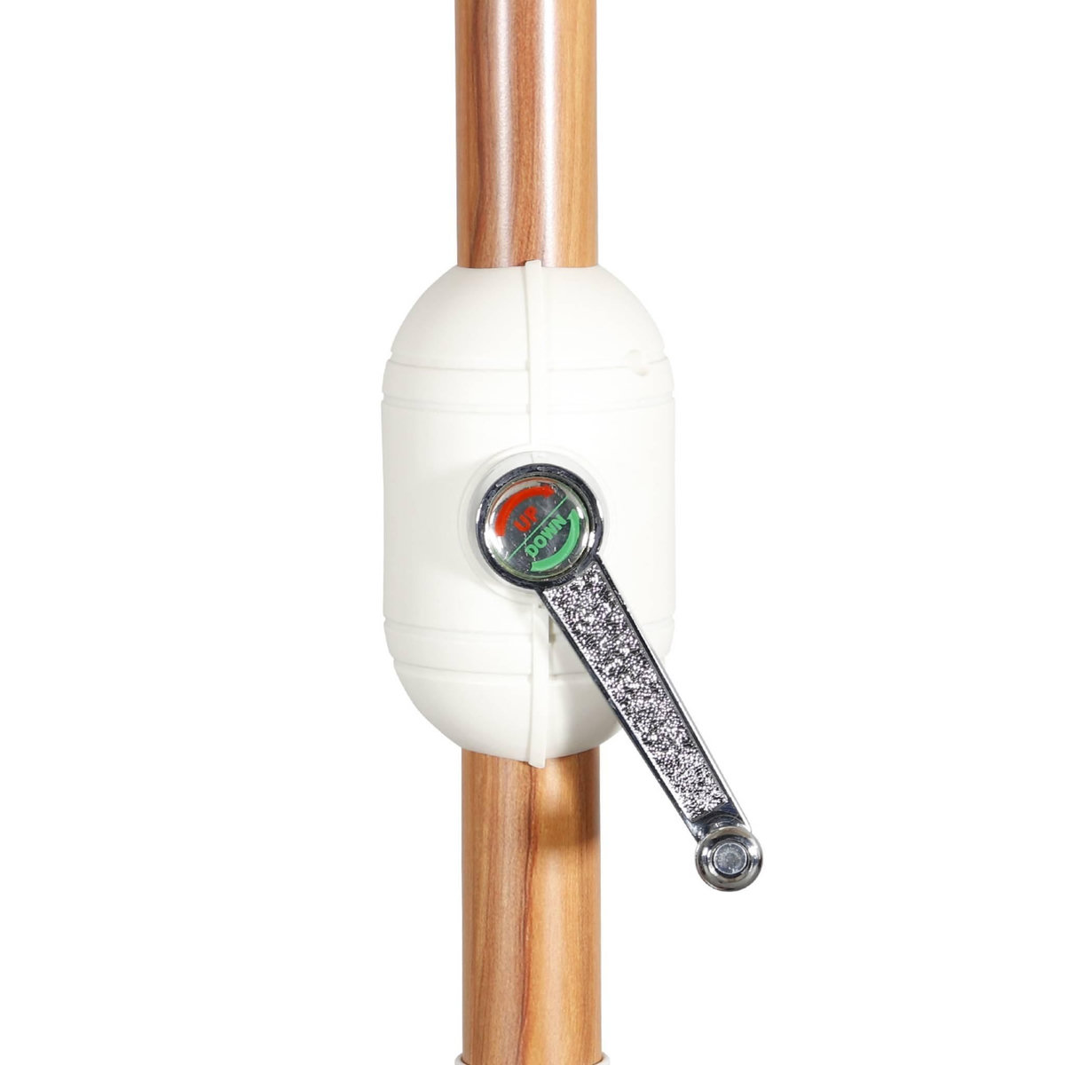 SWEEEK Parasol droit rond sable Ø293cm mât central en aluminium imitation bois. orientable et manivelle d'ouverture