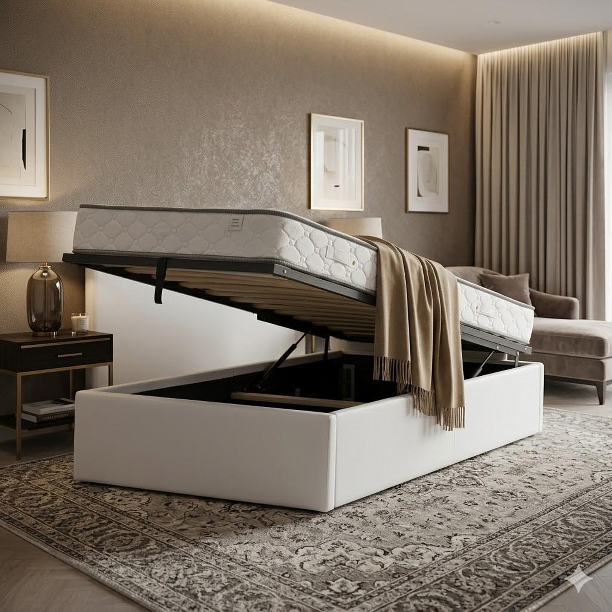 Voir la diapositive 1 : KING OF DREAMS Ensemble Lit Coffre et Matelas  Soutien Très Ferme Haute