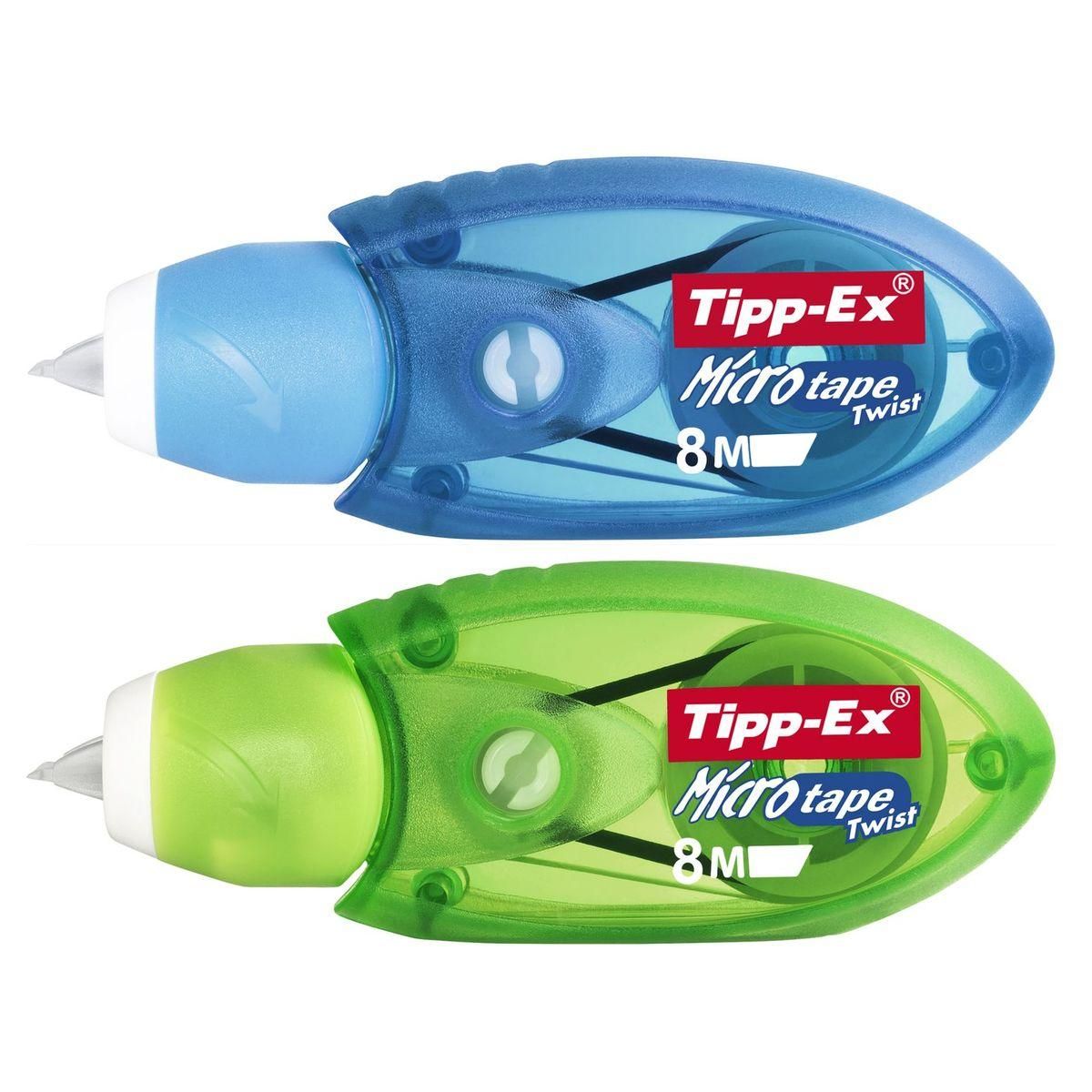 TIPP-EX Lot de 3 souris correctrices 8m avec capuchon Micro Tape Twist bleu et vert