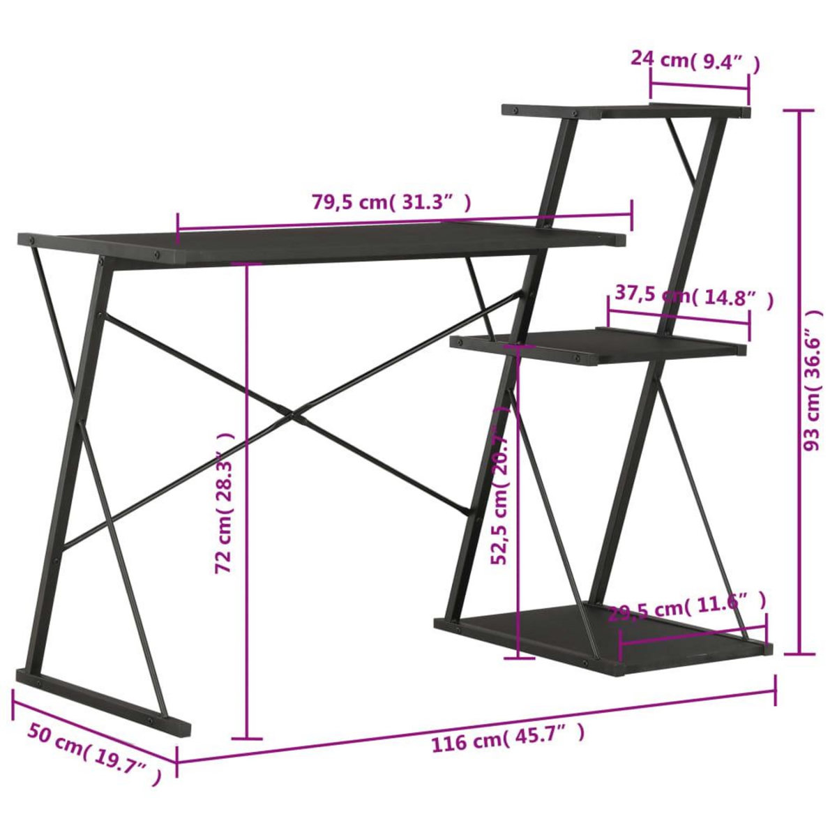 VIDAXL Bureau avec etagere Noir 116x50x93 cm