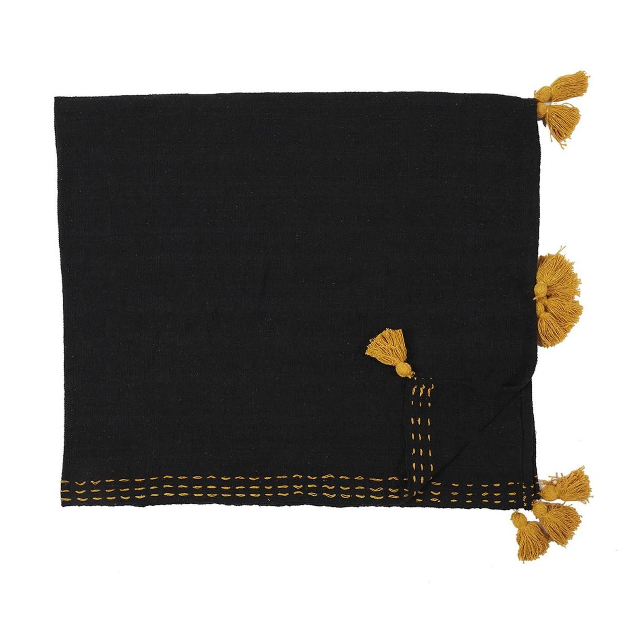 Voir la diapositive 2 : The Home Deco Factory Jeté de canapé coton  pompons  130x150cm noir