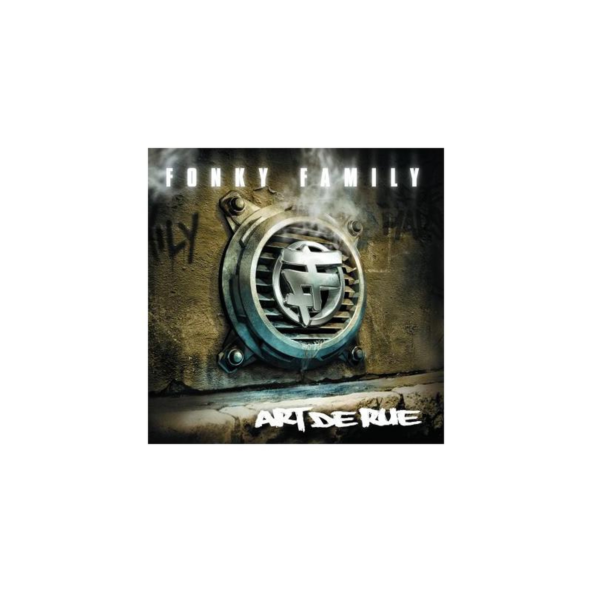 Vinyle album cover art de rue « fonky family » marron clair avec visuel grunge
