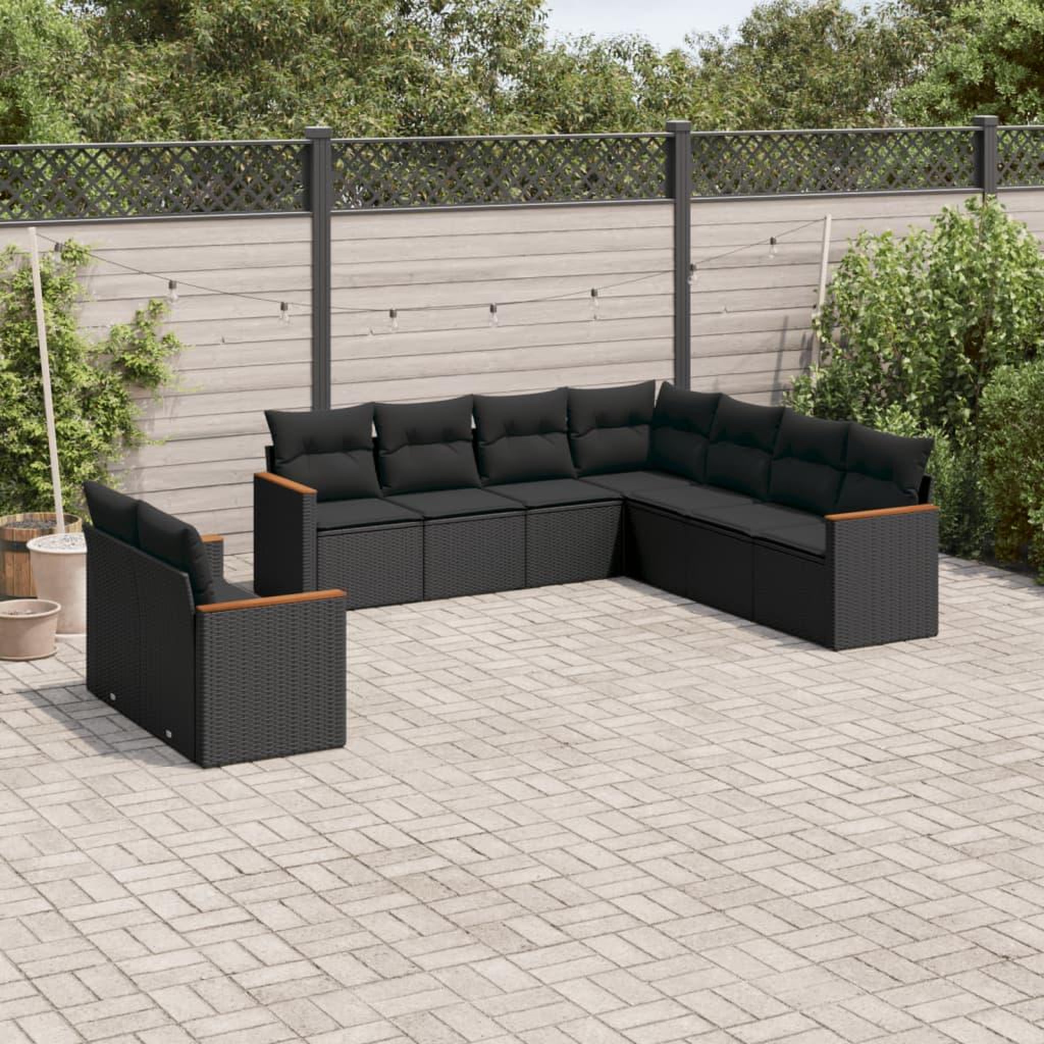 VIDAXL Salon de jardin 9 pcs avec coussins noir resine tressee
