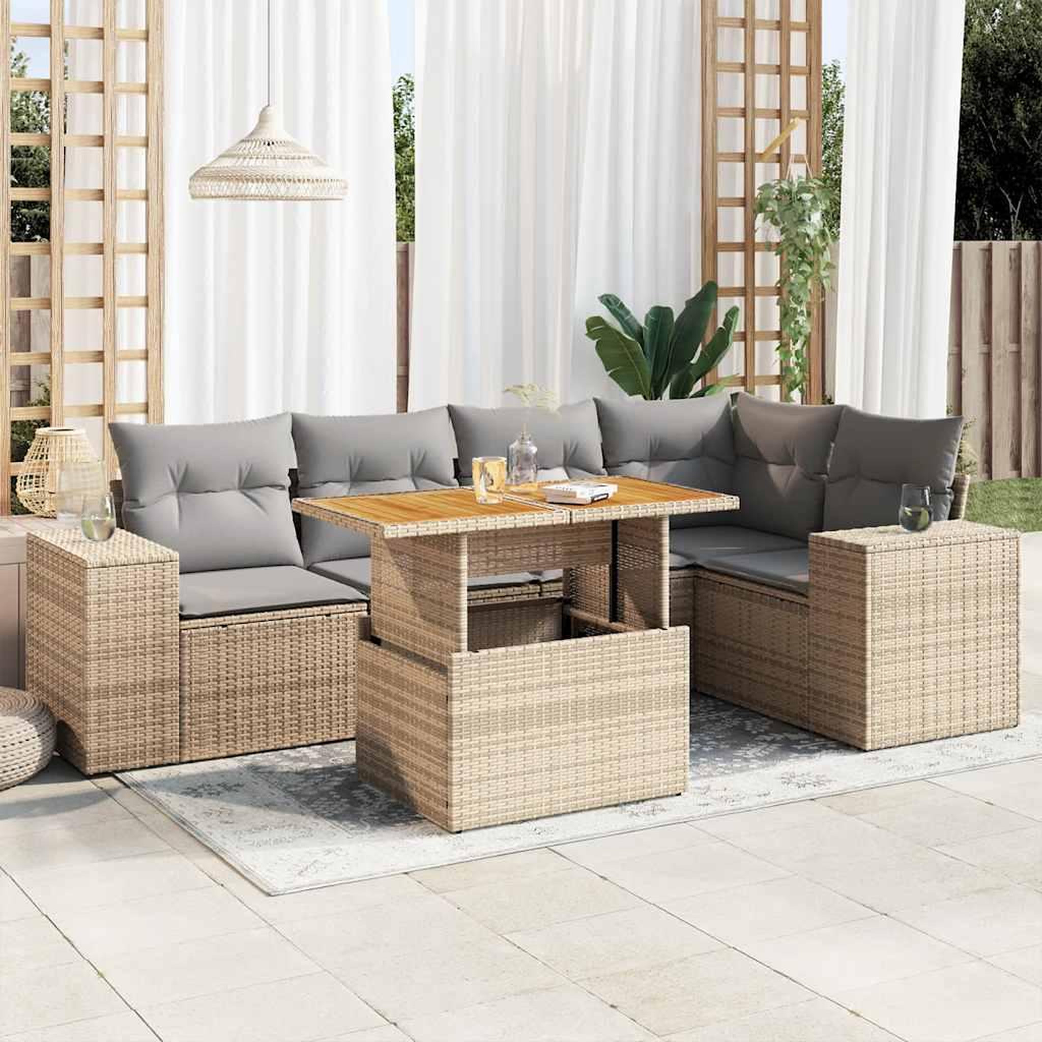 VIDAXL Salon de jardin avec coussins 6 pcs beige resine tressee