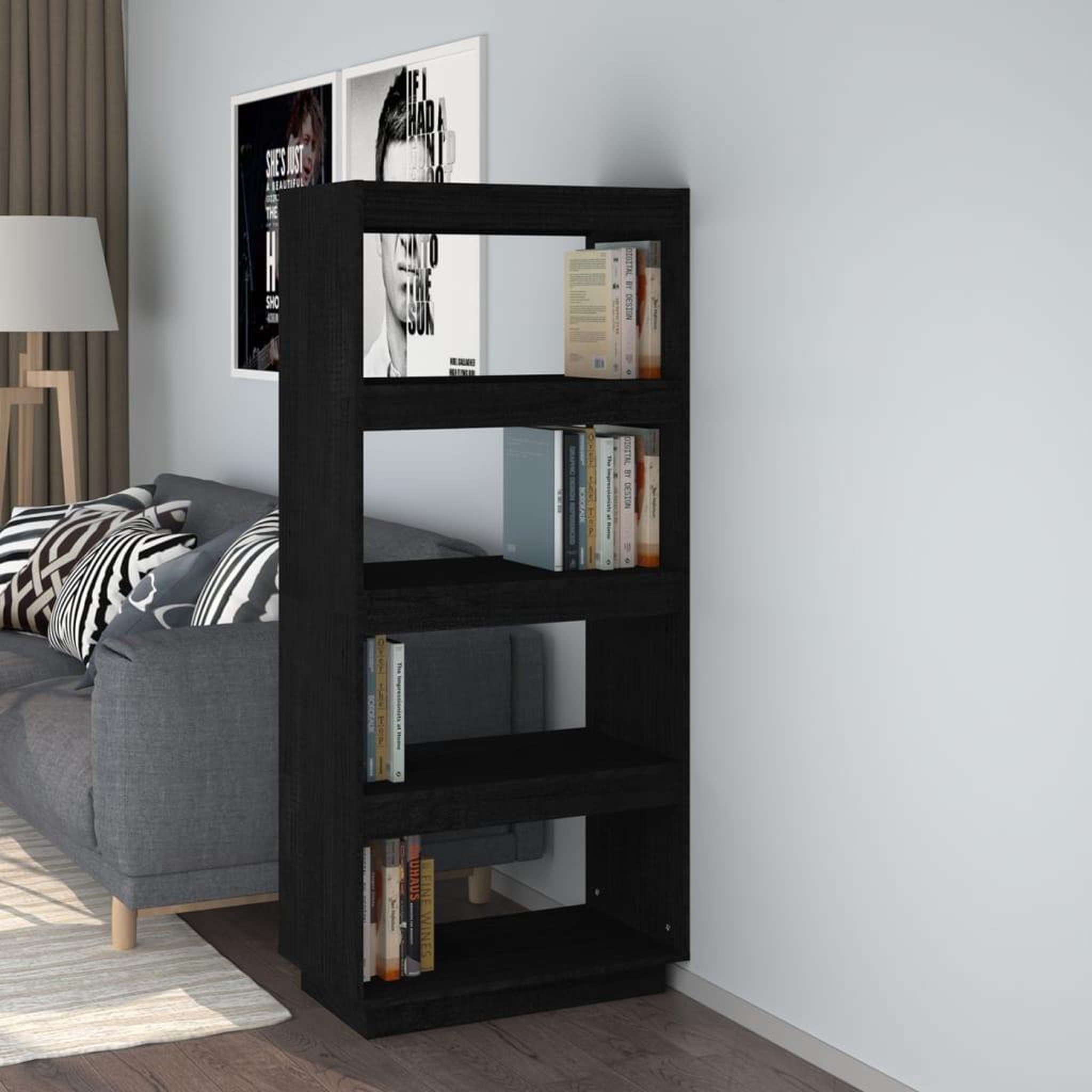 VIDAXL Bibliotheque/Separateur de piece Noir 60x35x135 cm Pin massif