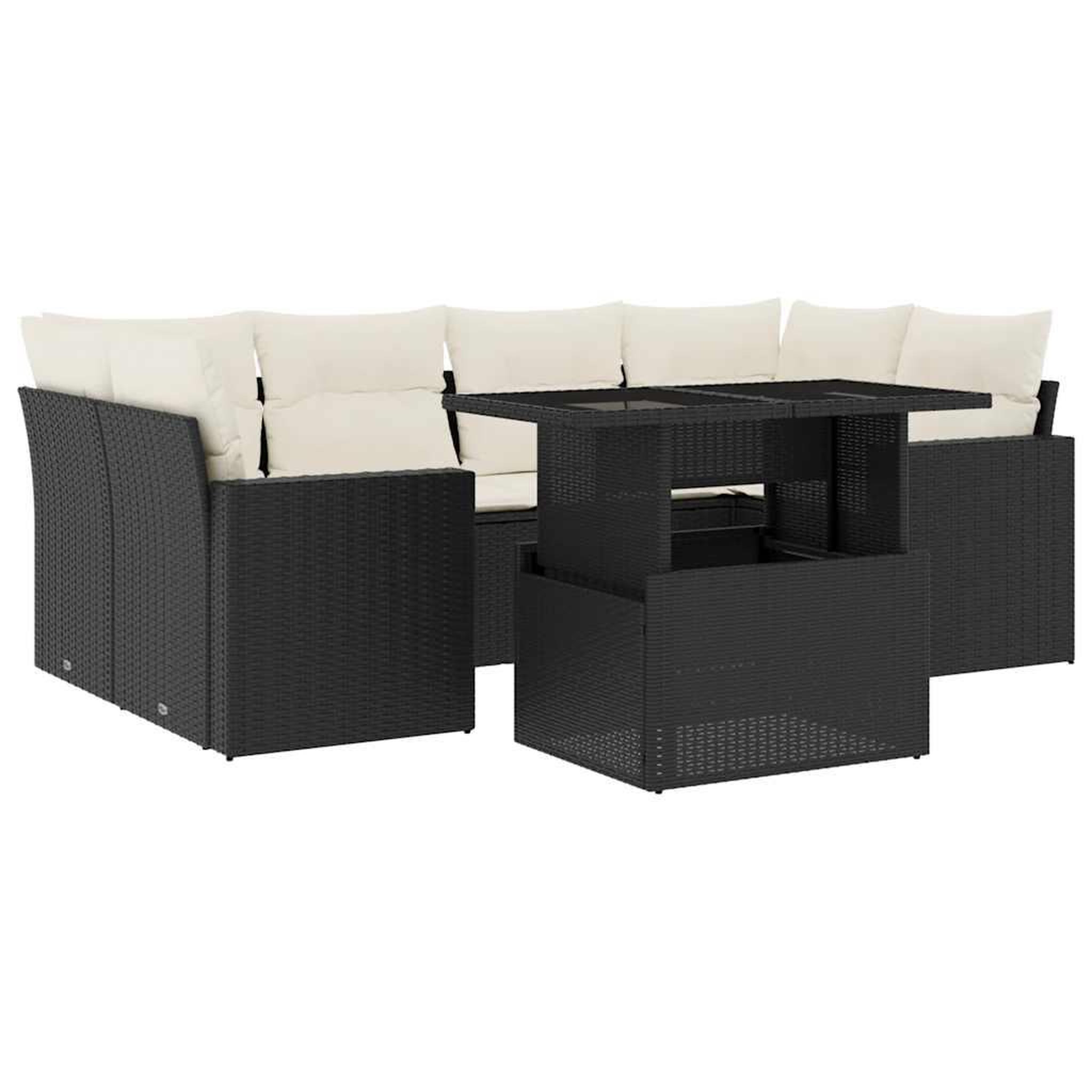 Voir la diapositive 2 : VIDAXL Salon de jardin 7 pcs avec coussins noir resine tressee