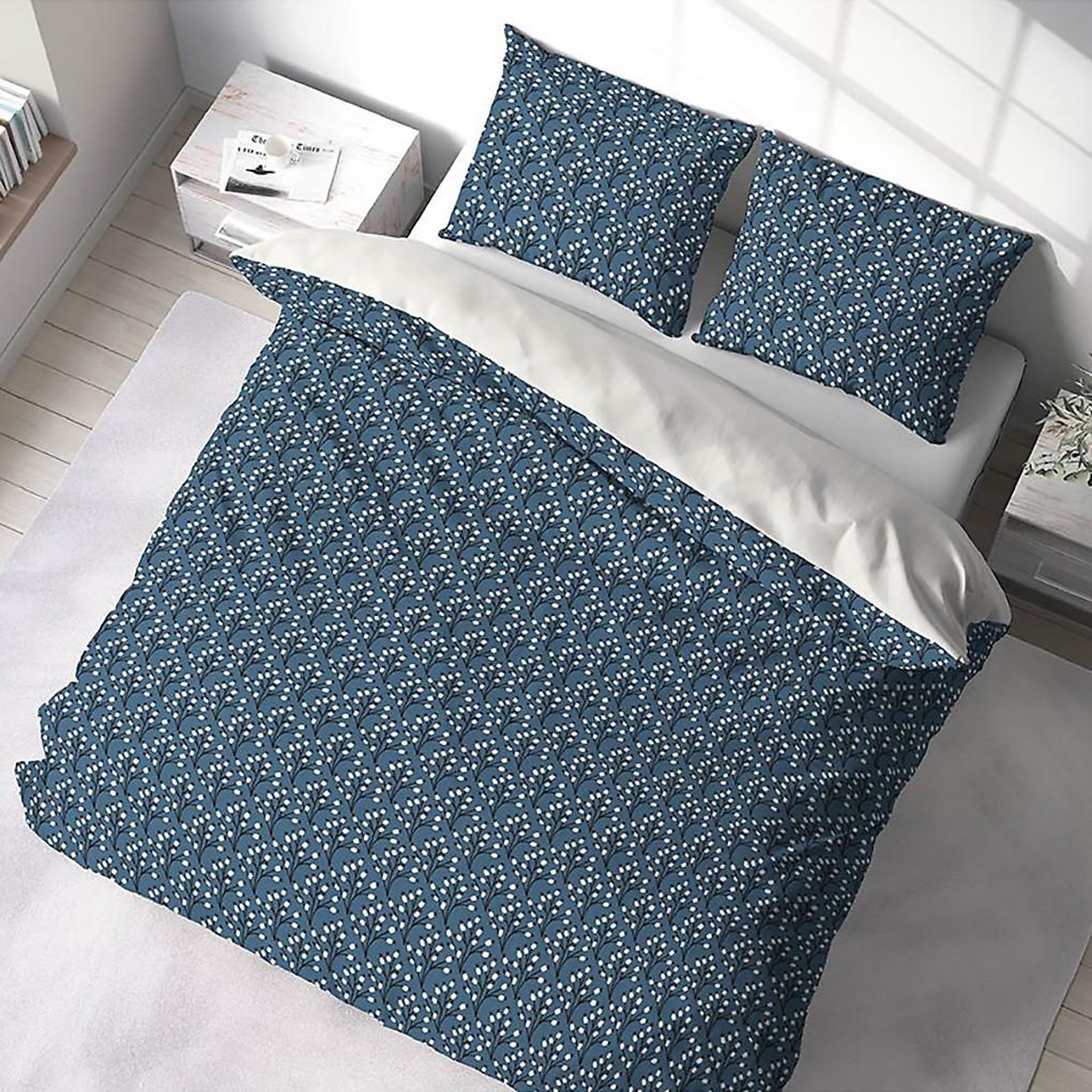Home collection Parure housse de couette 100%polyester 72gsm flena. Coloris disponibles : Blanc