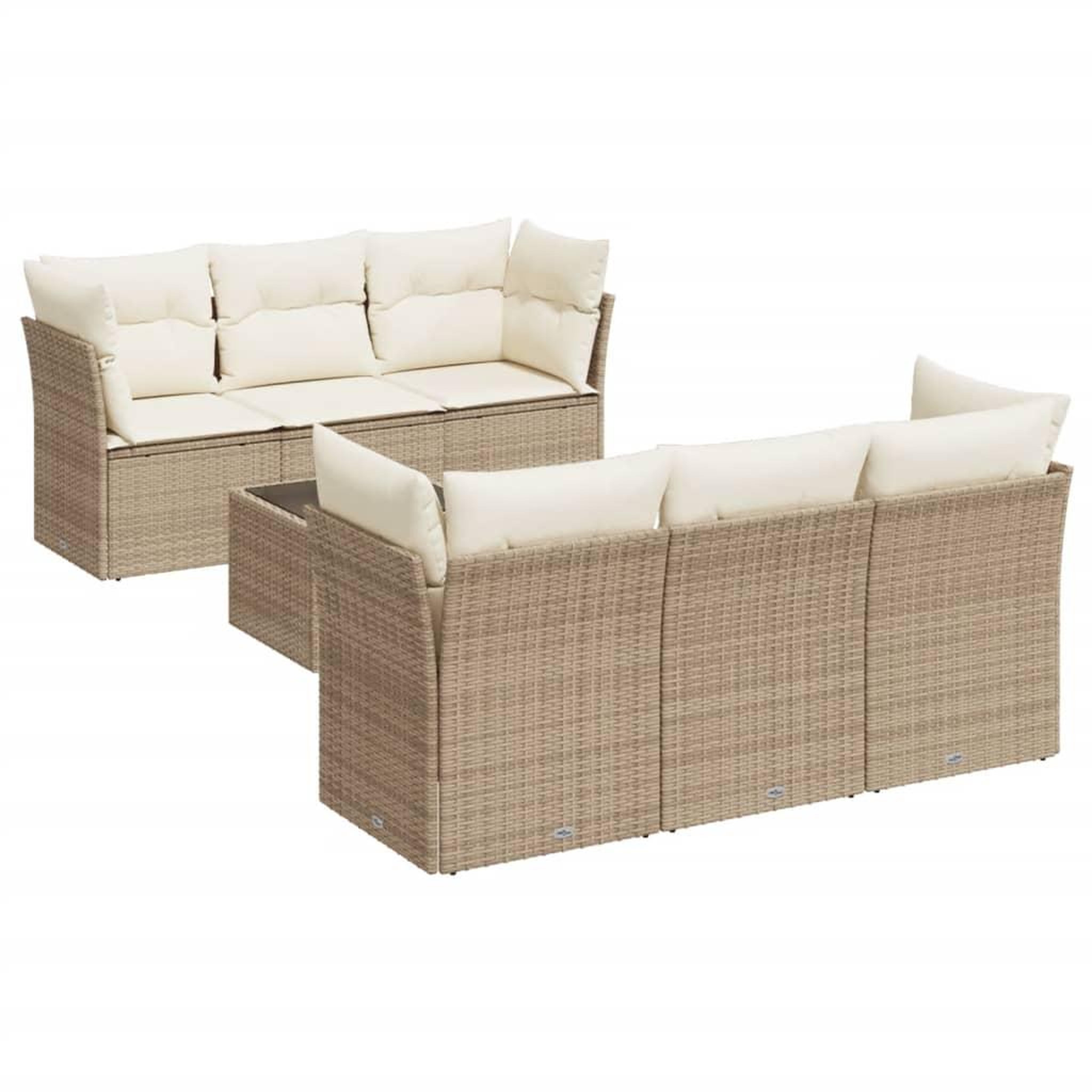 Voir la diapositive 2 : VIDAXL Salon de jardin avec coussins 7 pcs beige resine tressee