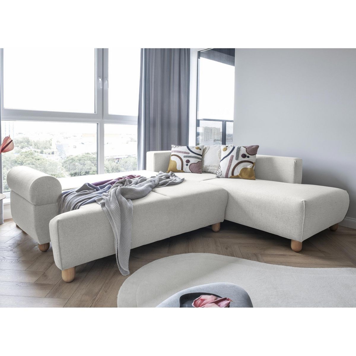 BEST MOBILIER Olli - canapé d'angle droit - convertible - avec coffre - 5 places - en tissu