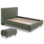 BEST MOBILIER Cristal - lit coffre avec bout de lit - 160x200 - sommier inclus - fausse fourrure côtelée. Coloris disponibles : Vert, Marron, Beige, Gris, Orange, Bleu