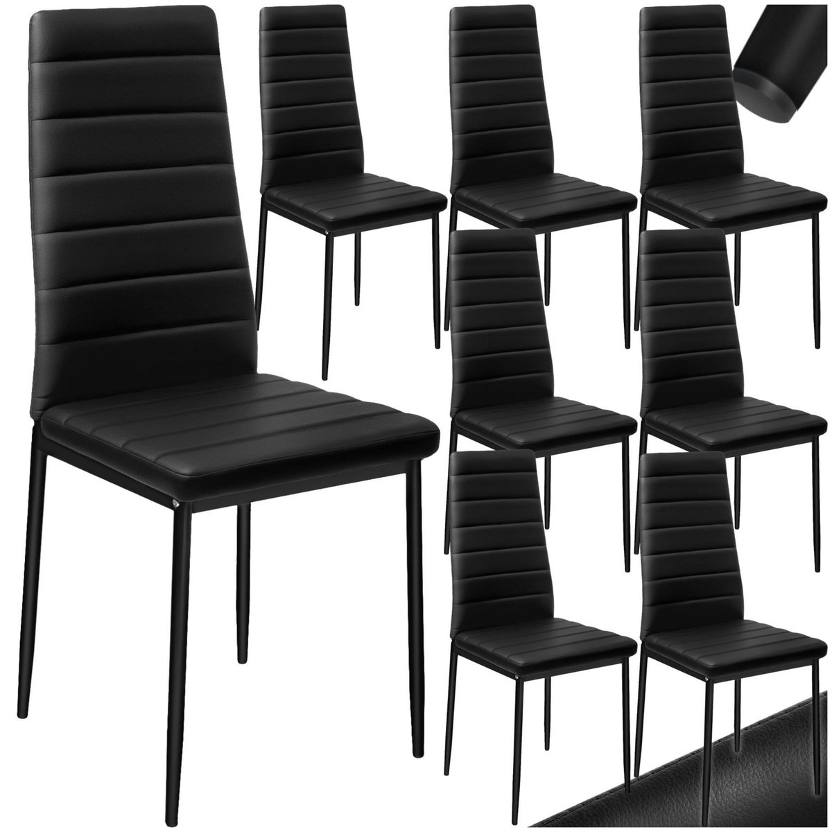 tectake Ensemble de chaises de salle à manger rembourrées avec revêtement aspect cuir noir Lot de 8