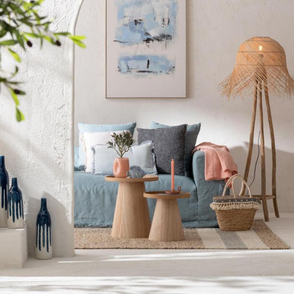 Paris Prix Lot de 2 Tables d'Appoint  Rebord  50cm Naturel