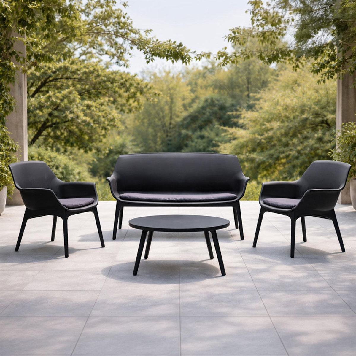 CONCEPT USINE Salon de jardin 4 places gris anthracite avec table basse IZMIR