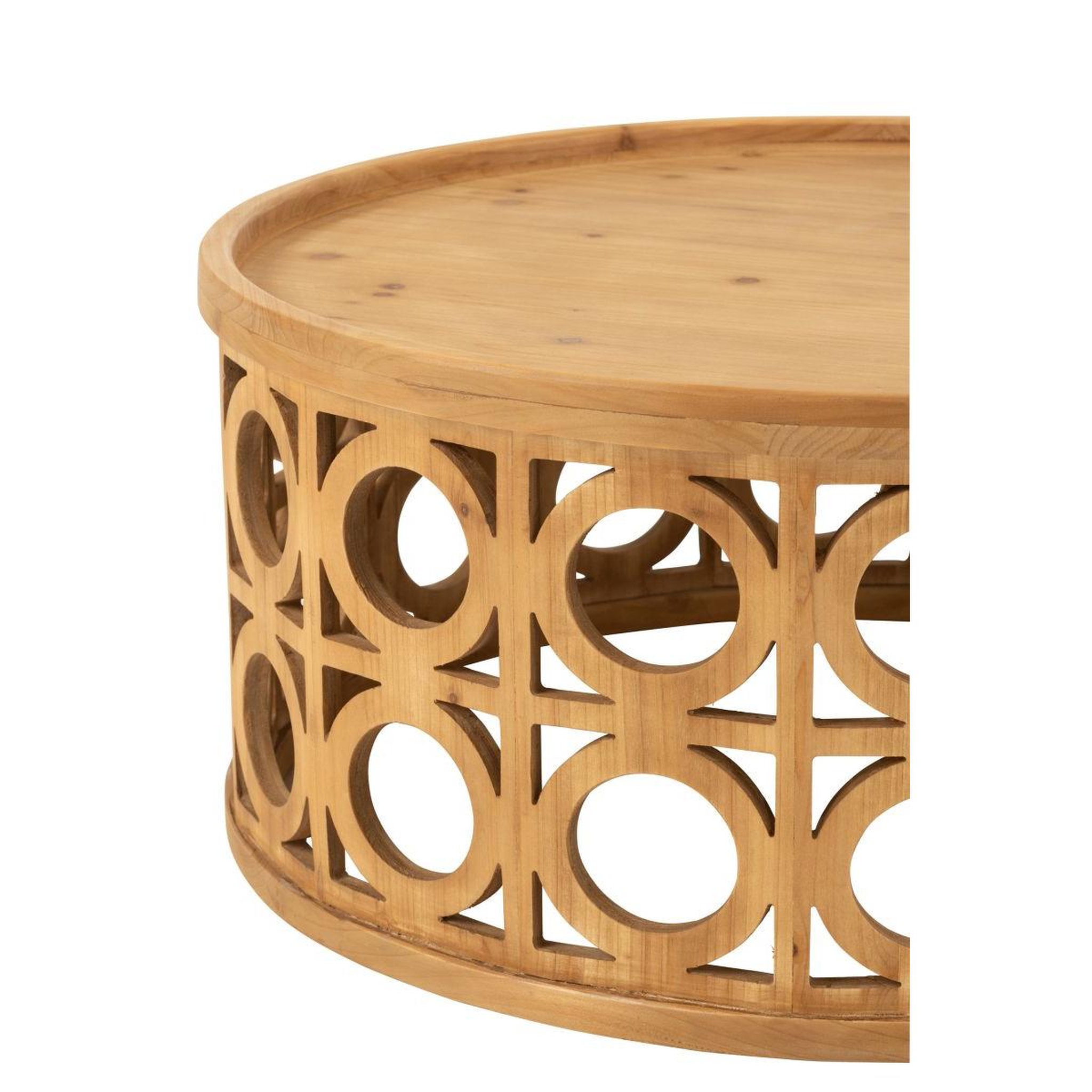 Voir la diapositive 3 : J-LINE Table basse sculptée en bois  charity  80cm naturel