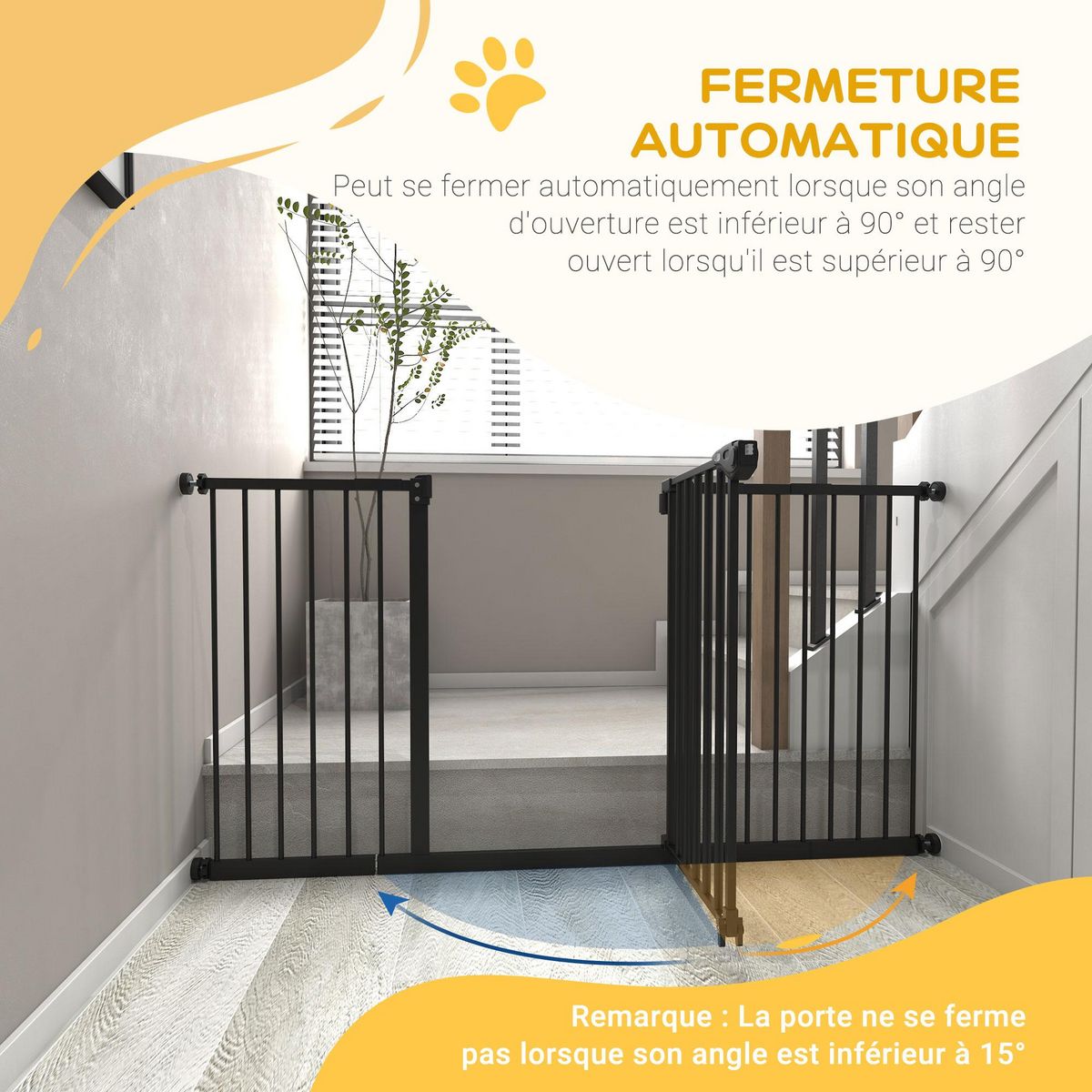 PAWHUT Barrière de sécurité longueur réglable porte double verrouillage sans perçage acier plastique noir