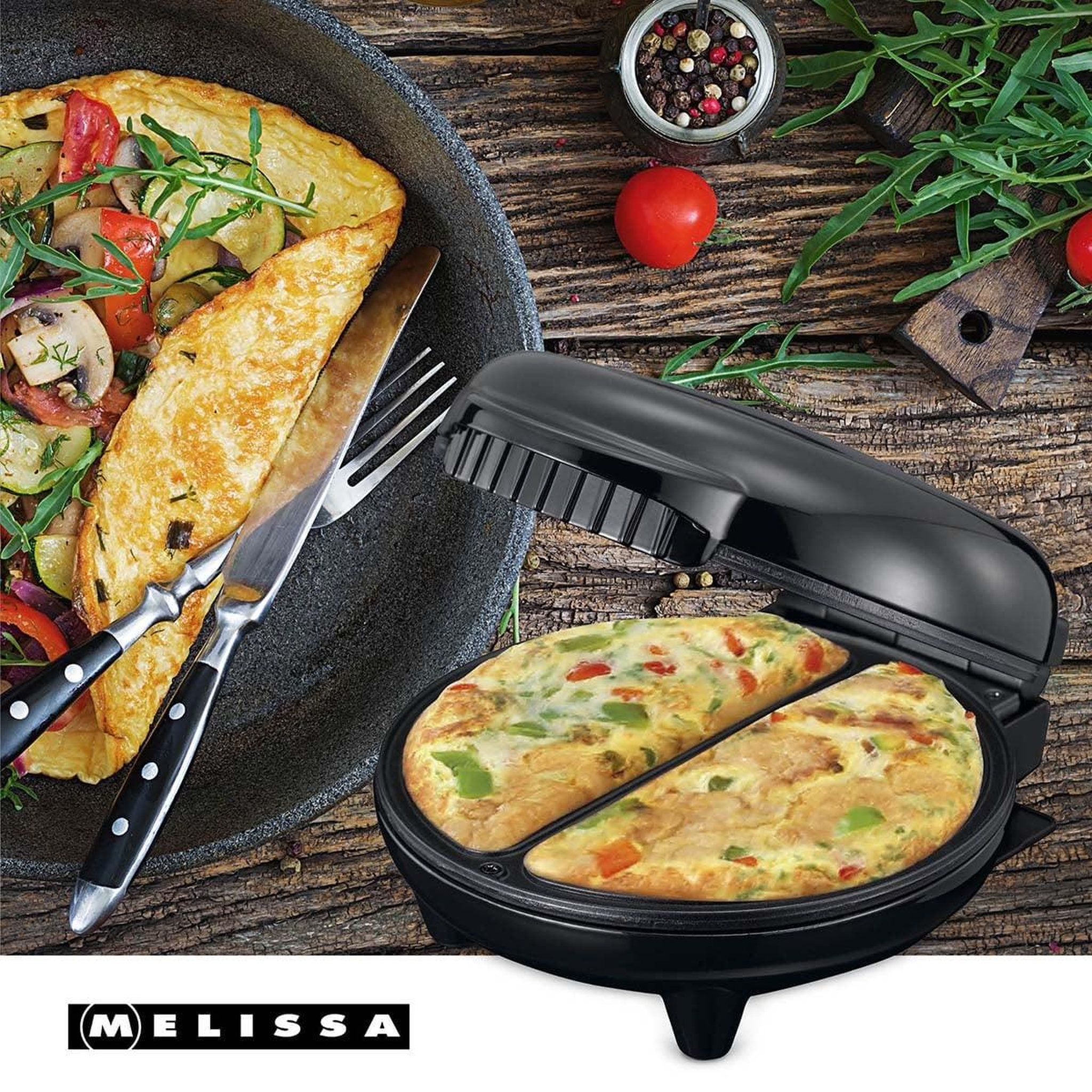Voir la diapositive 5 : MELISSA Petit Appareil à Omelettes électrique 750W 2 omelettes simultanées Noir Cuisson Rapide Ideal Petit Dej Melissa