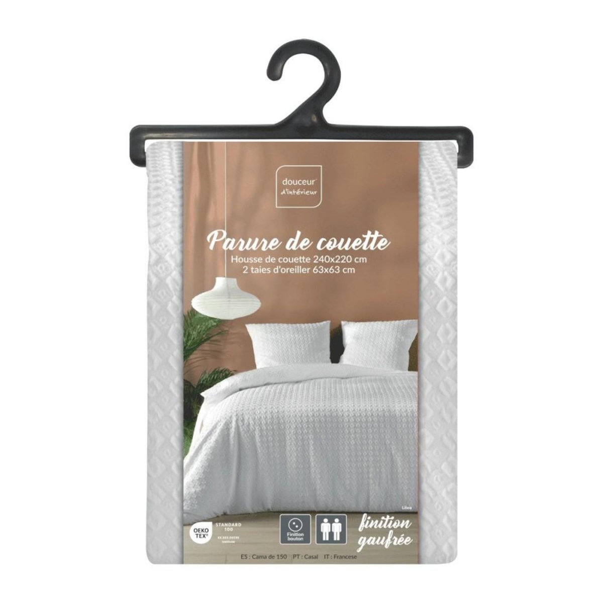 Douceur d'Intérieur Housse de couette 240x220 + 2 taies gaufrées blanche