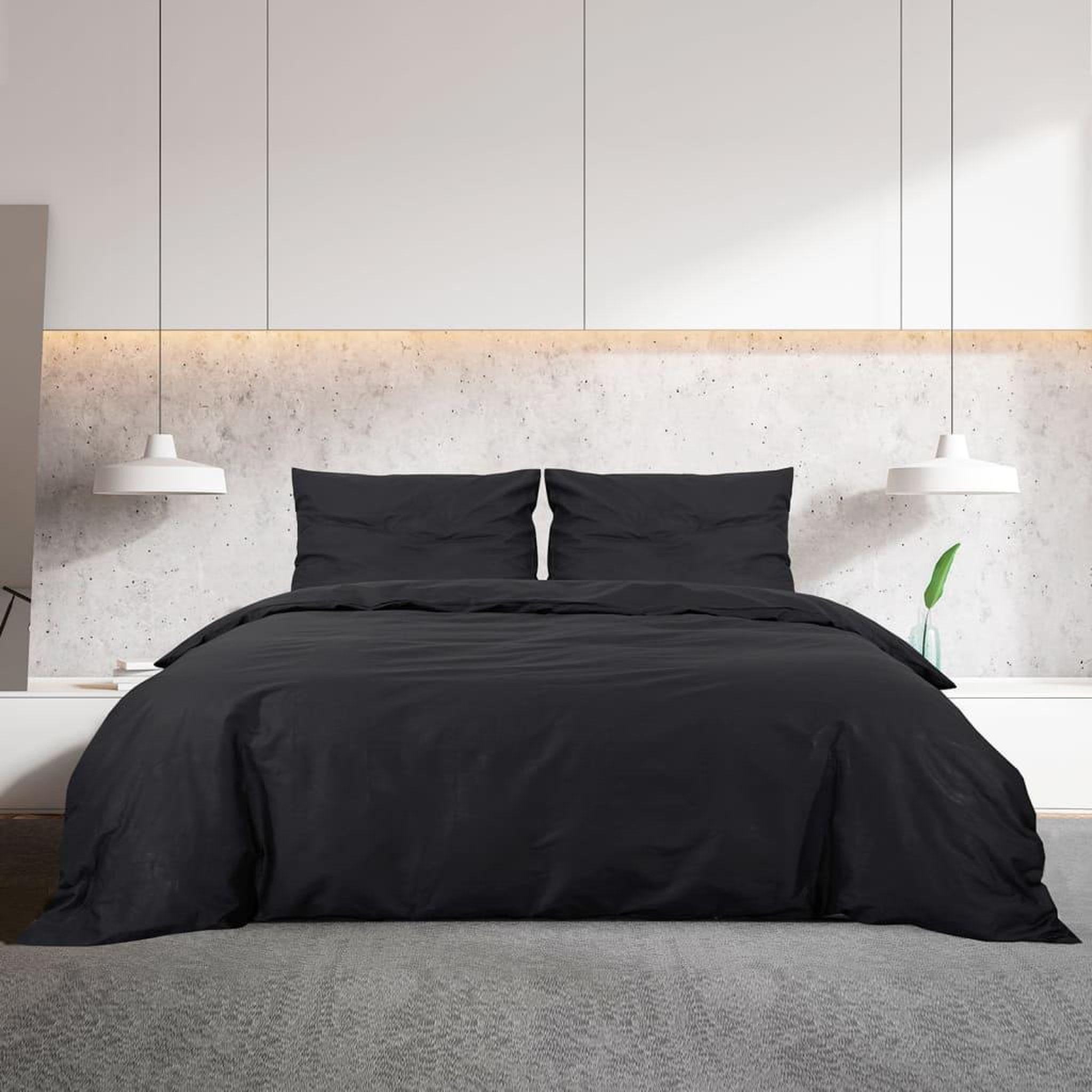Voir la diapositive 3 : VIDAXL Ensemble de housse de couette Noir 200x220 cm Microfibre legere