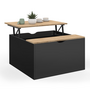 Voir la diapositive 1 : ID MARKET Table basse plateau relevable carrée ELEA avec coffre bois noir et façon hêtre