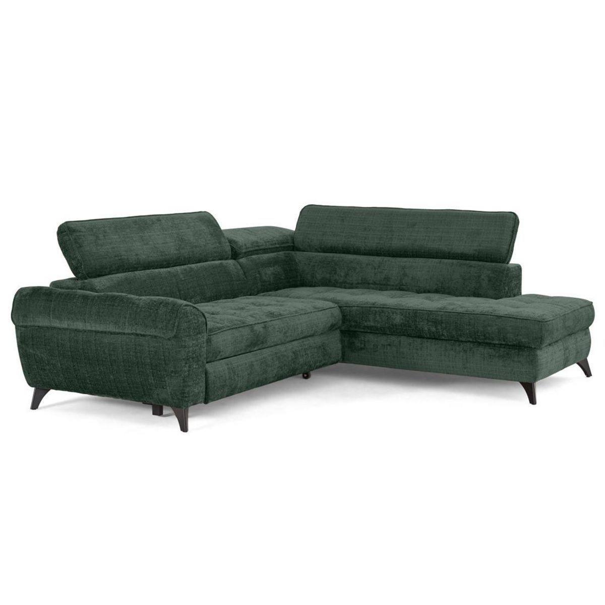 LISA DESIGN Marlo - canapé d'angle droit 5 places convertible avec coffre et têtières en velours texturé