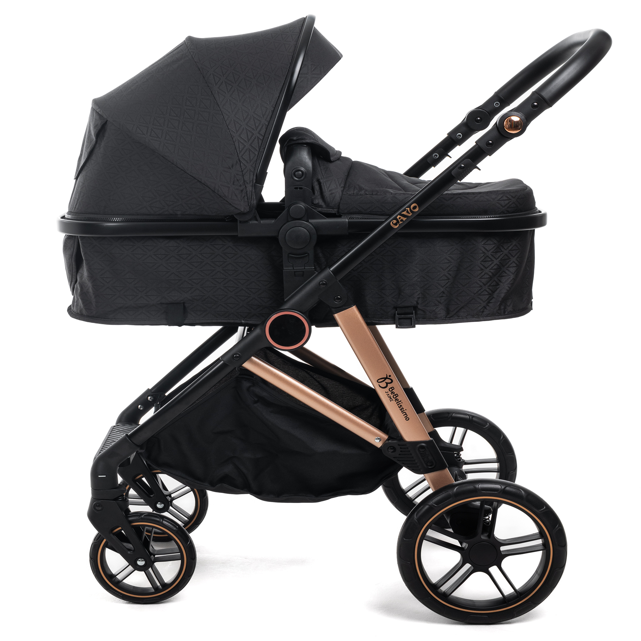Voir la diapositive 2 : BEBELISSIMO Poussette combinée trio 3 en 1 - siège auto 0+ CAVO – nacelle – dès la naissance – jusqu'à 22kg - noir