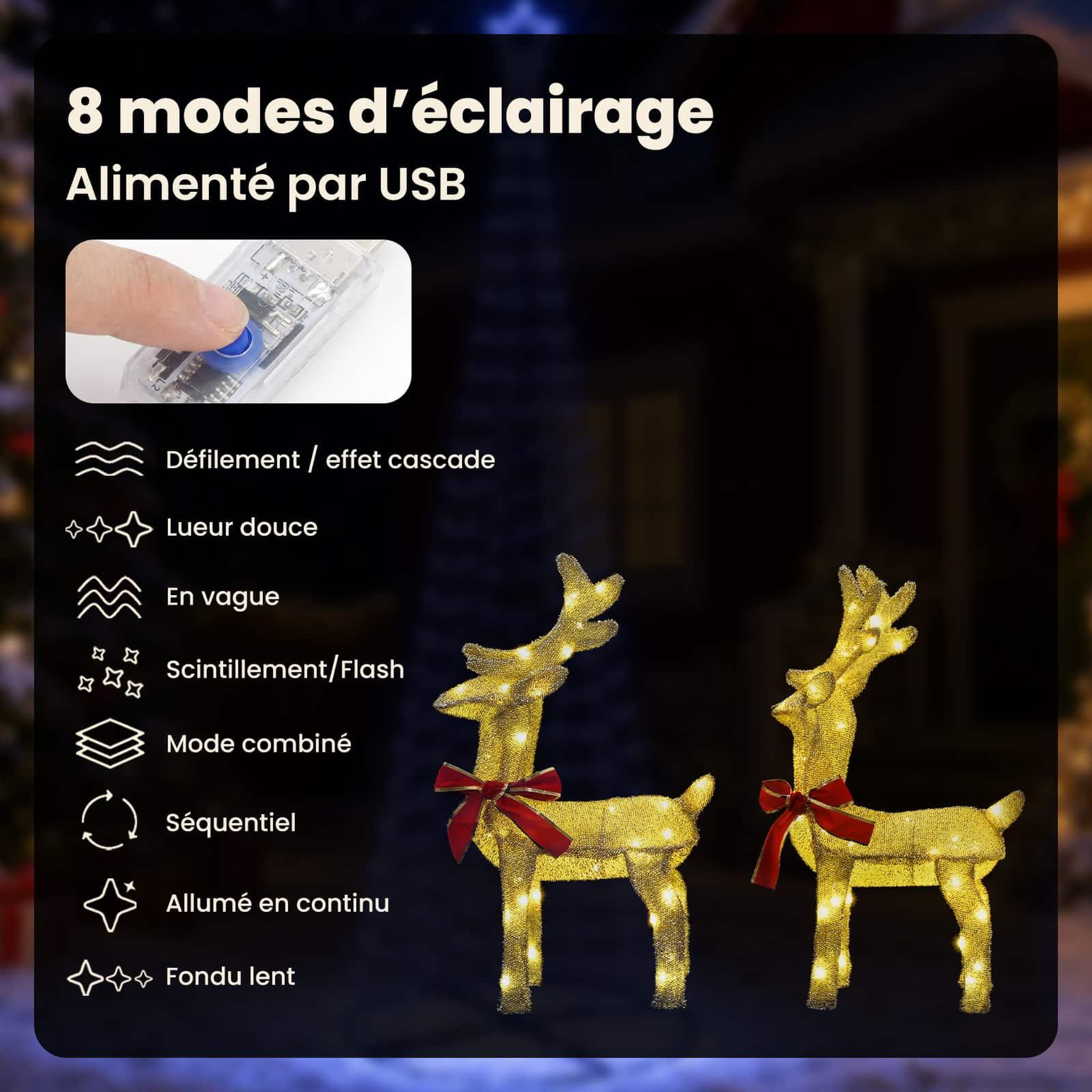 Voir la diapositive 4 : VIDAXL Renne de Noël 3D LOVIISA 2 pc 80 LED Blanc chaud
